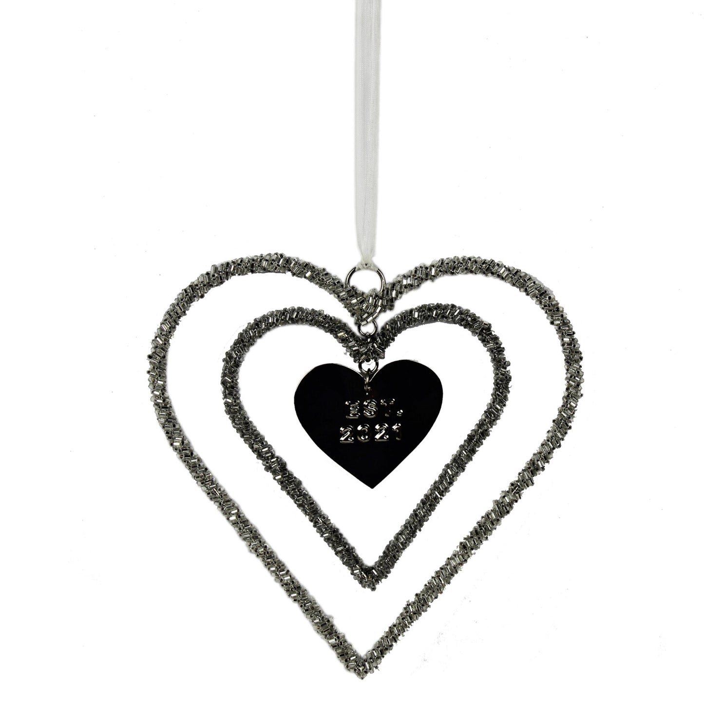 Set of 3 Beaded "HEART" Shaped Hanging Christmas Tree Ornaments