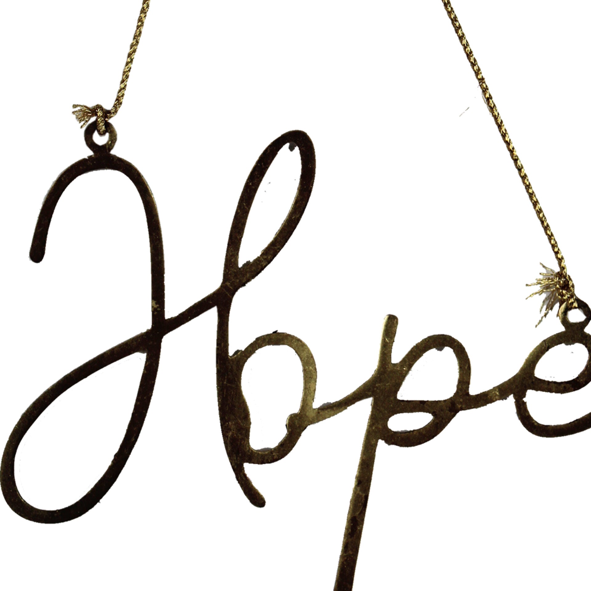 Set of 6 Golden Metal "HOPE" Hanging Christmas Ornaments