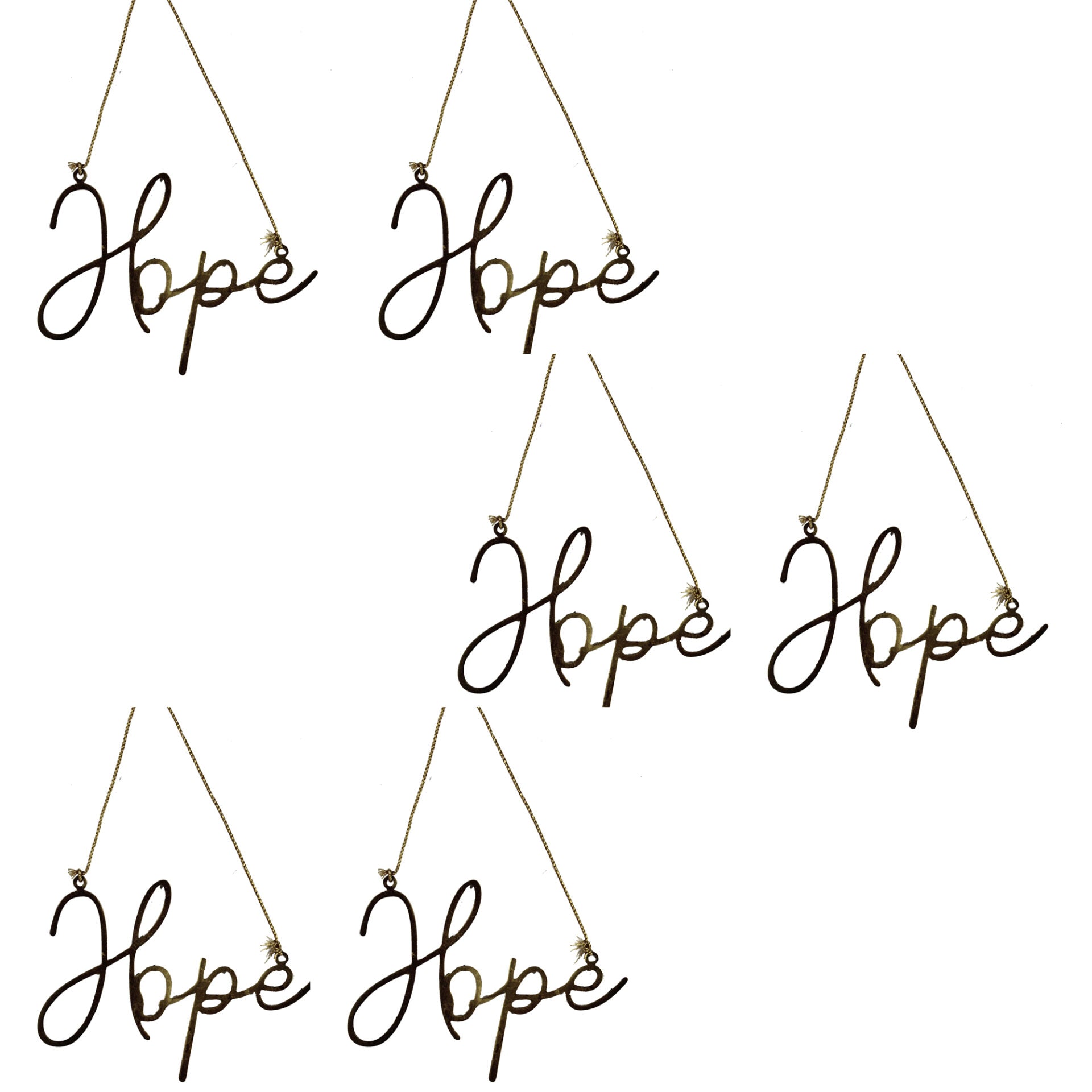 Set of 6 Goldenen Metal "HOPE" Hanging Christmas Ornaments