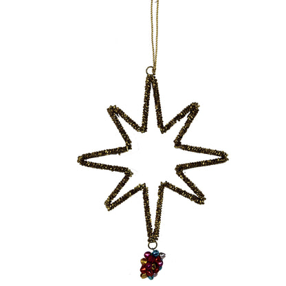 Set of 4 Beaded Star with Jingle Bells Christmas Ornaments