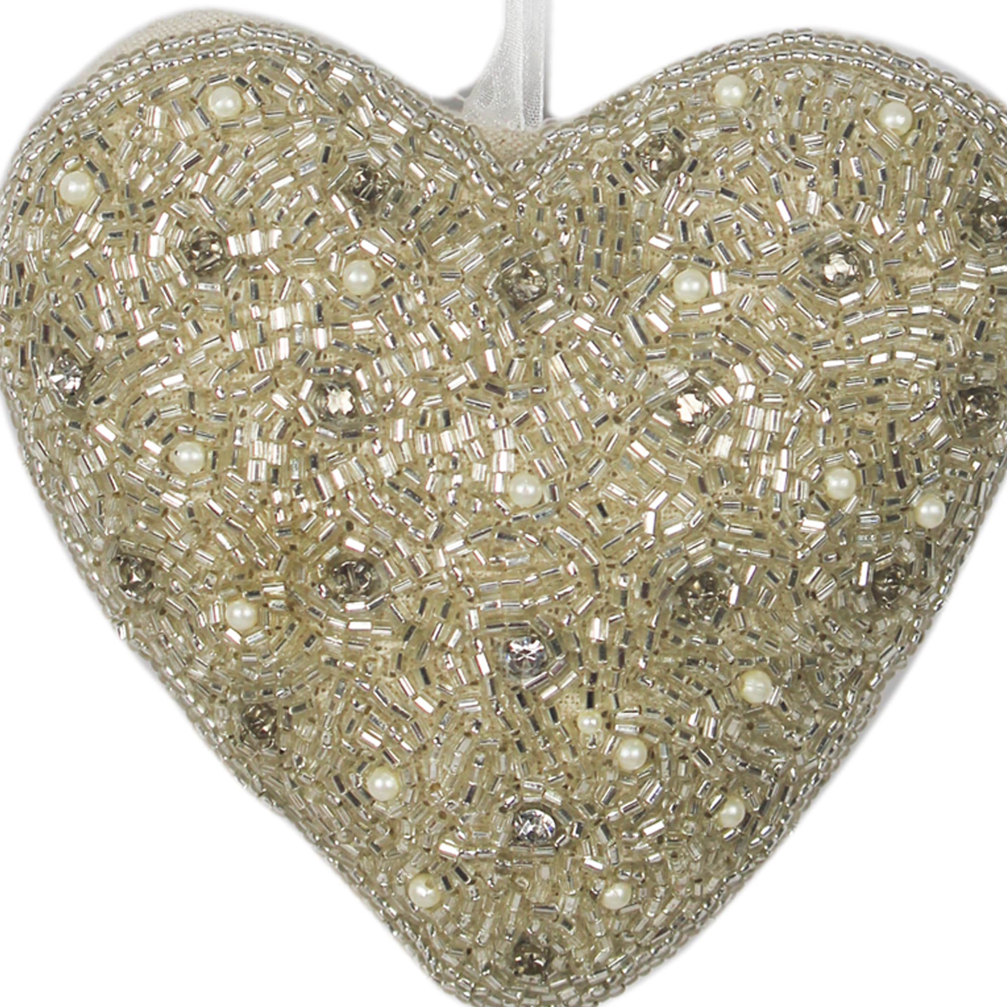 Set of 2 Beaded "HEART" Shaped Hanging Ornaments Christmas Tree Decoration