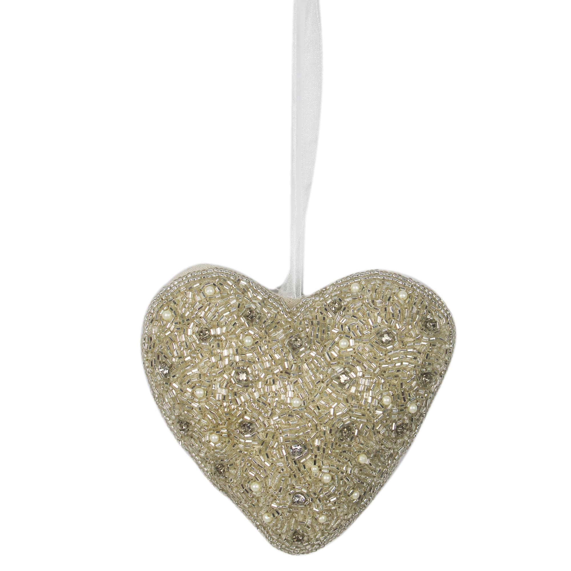 Set of 2 Beaded "HEART" Shaped Hanging Ornaments Christmas Tree Decoration