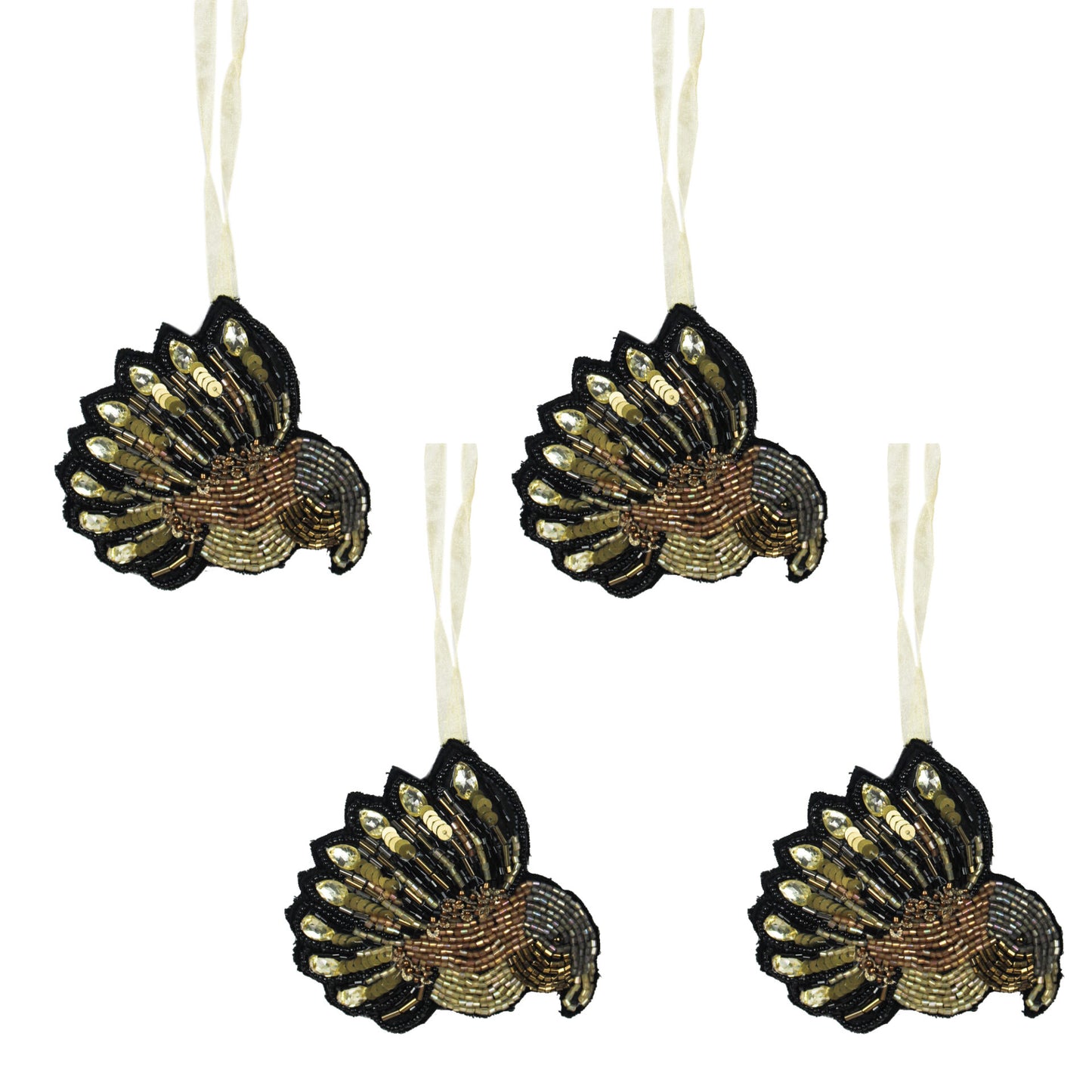 Set of 4 Embroidered Peacock Christmas Ornament