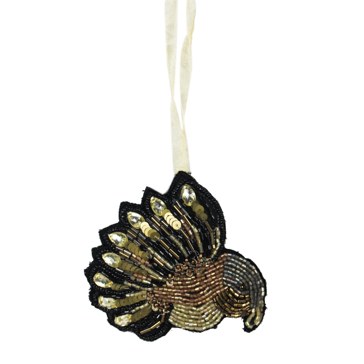 Set of 4 Embroidered Peacock Christmas Ornament