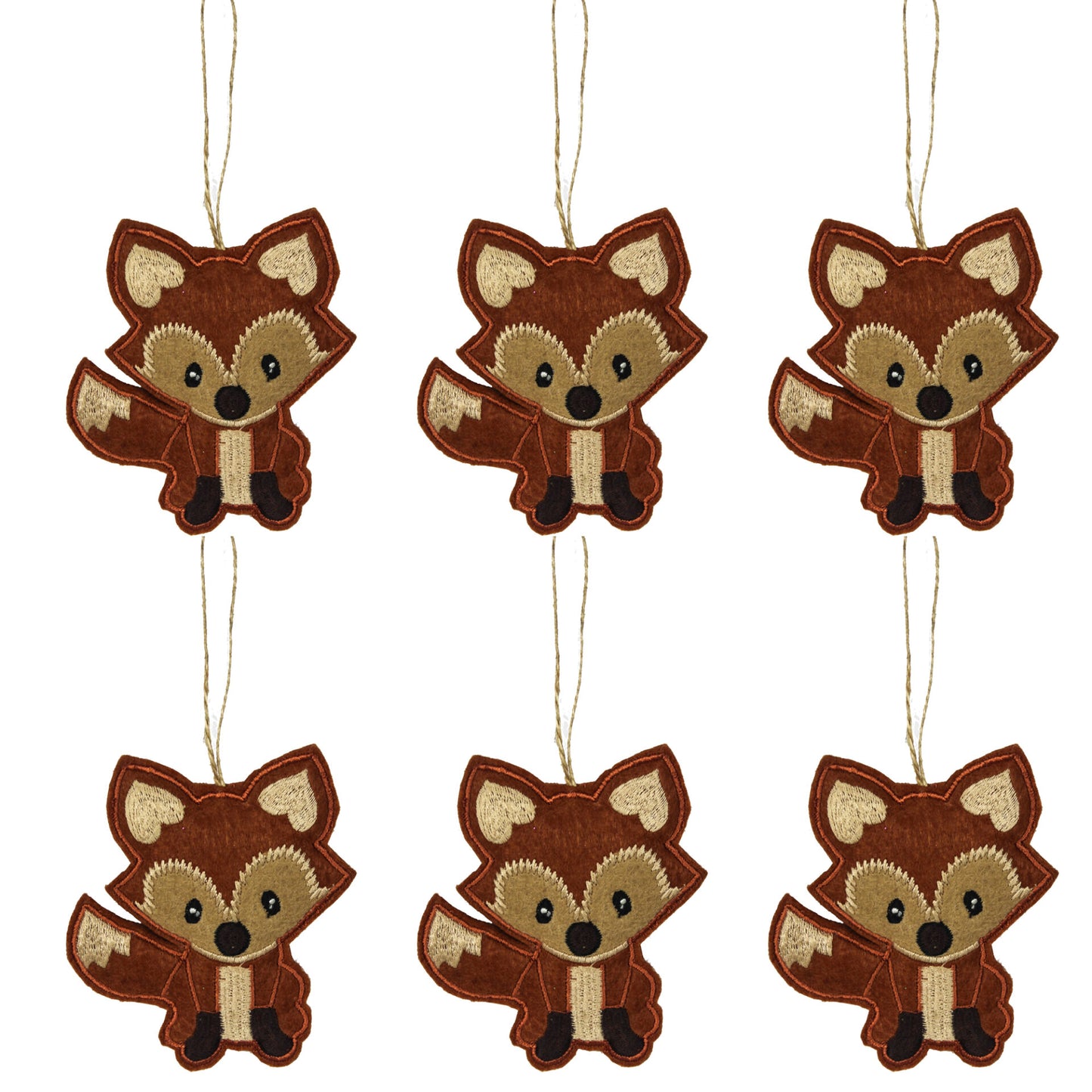 Set of 4 Fox Shaped Christmas Tree Hanging Ornaments