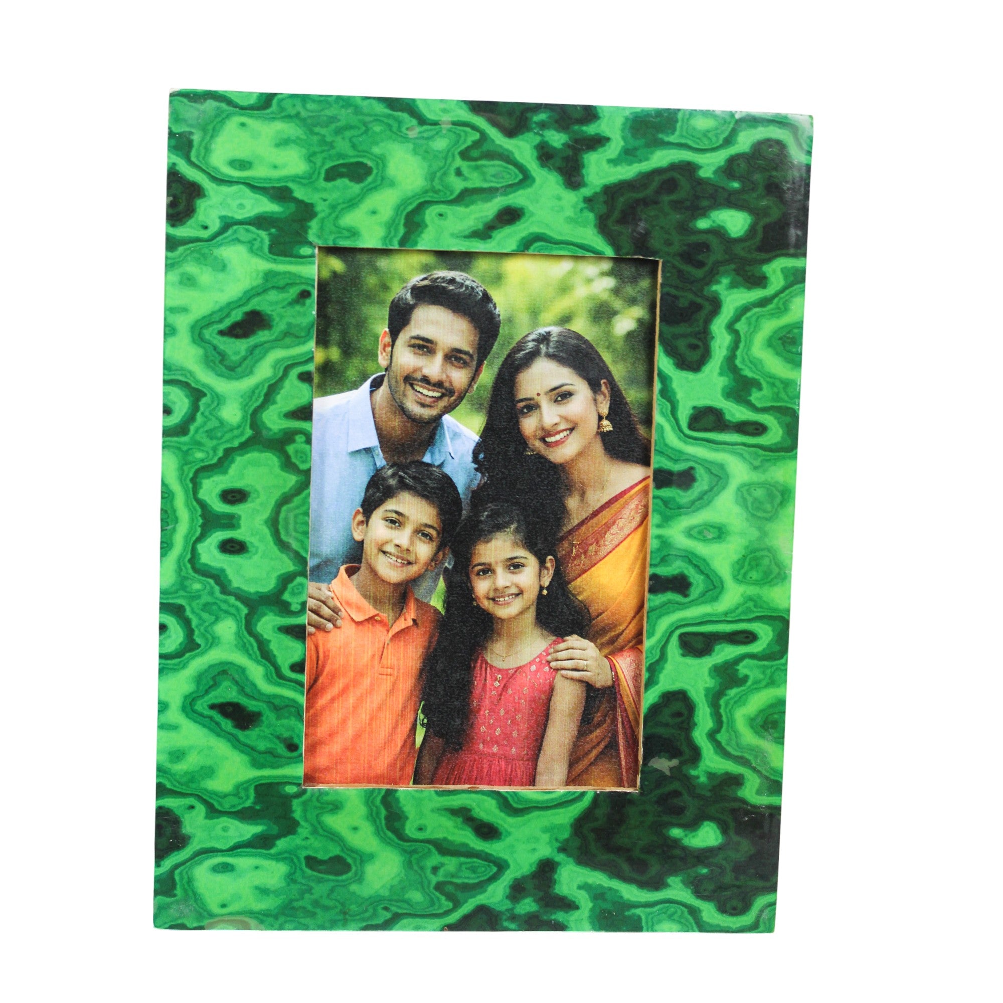 Handcrafted Malachite-Style Green Patterned Photo Frame