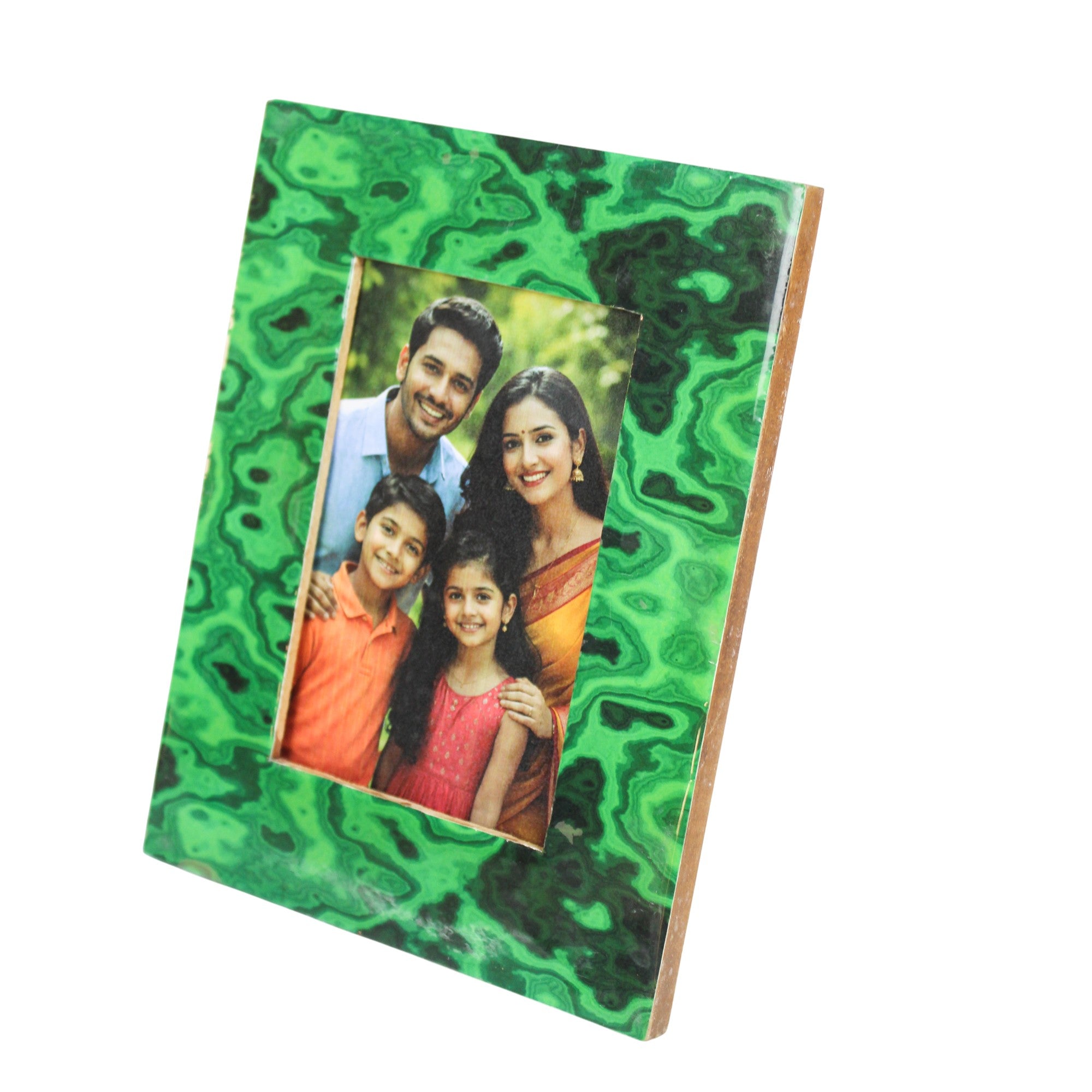 Handcrafted Malachite-Style Green Patterned Photo Frame