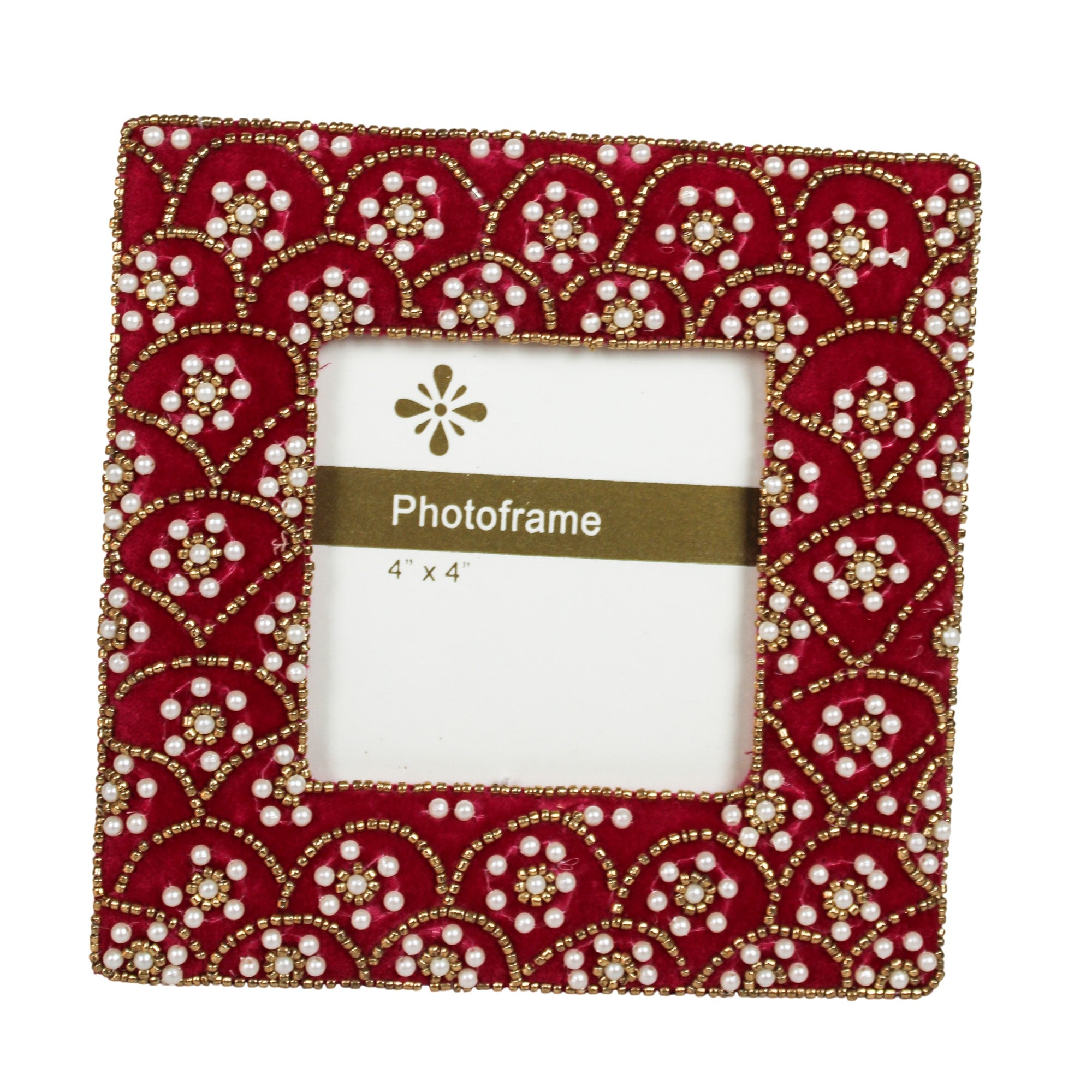  Royal Crimson Velvet & Pearl Hand-Embellished Photo Frame 