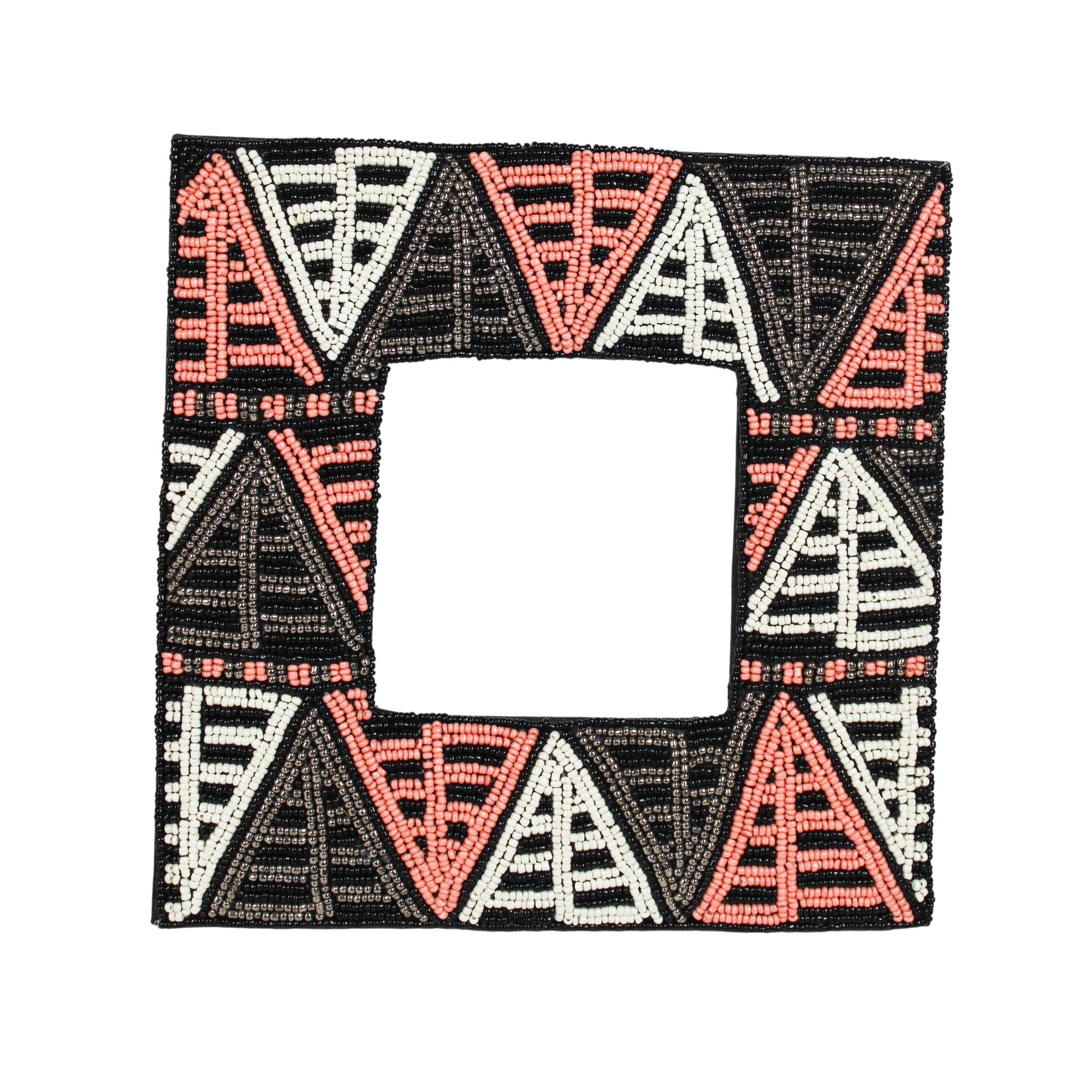  Tribal Geometric Hand-Beaded Artisan Photo Frame 