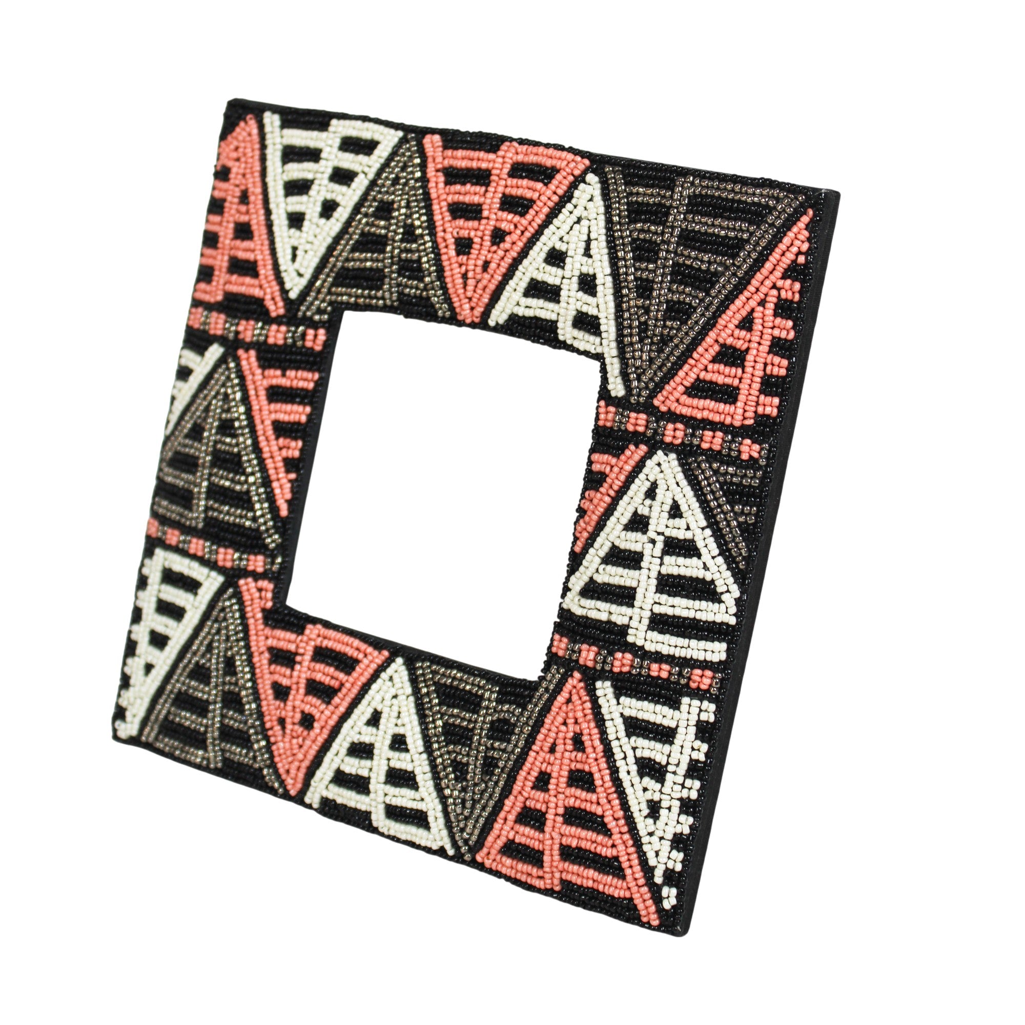 Tribal Geometric Hand-Beaded Artisan Photo Frame