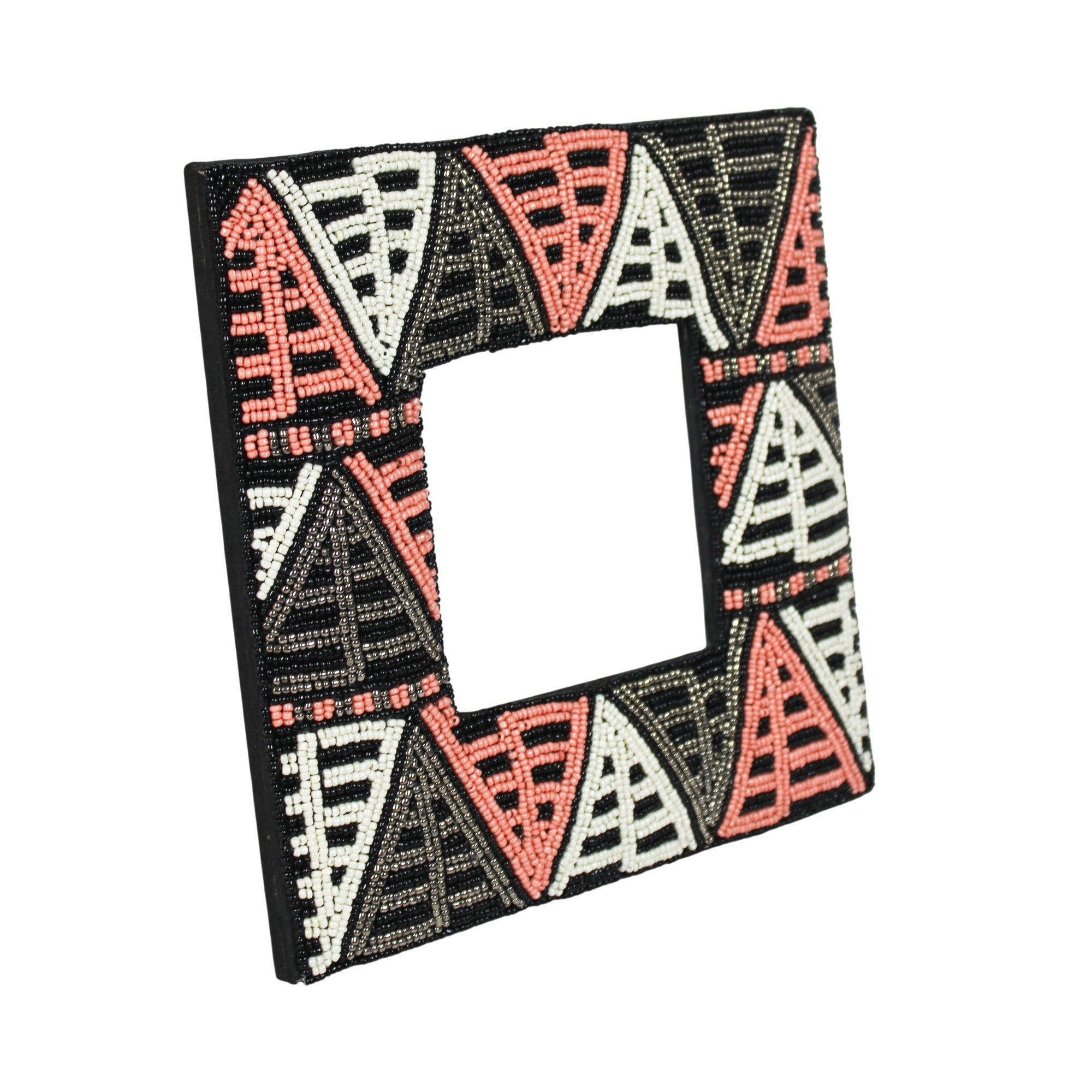Tribal Geometric Hand-Beaded Artisan Photo Frame