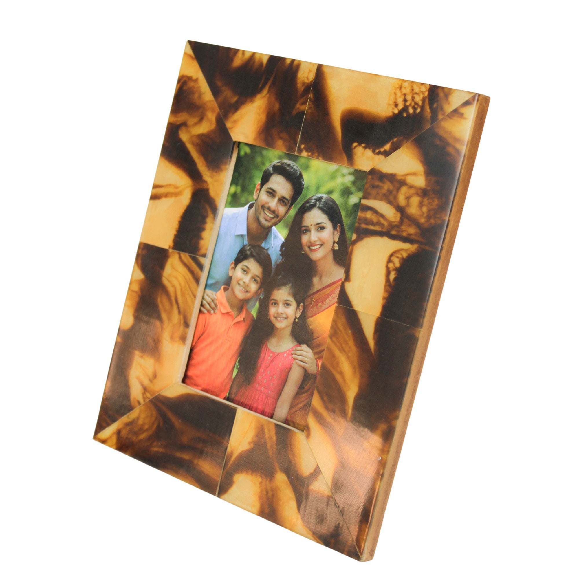 Amber Marbled Tortoise Shell Inlay Photo Frame