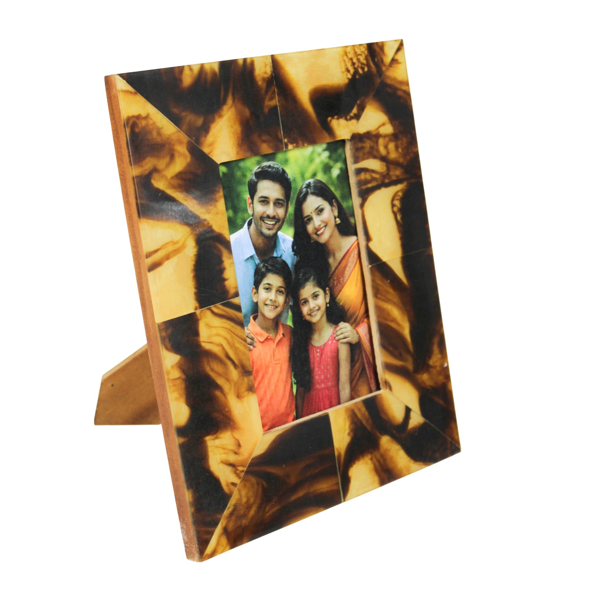 Amber Marbled Tortoise Shell Inlay Photo Frame