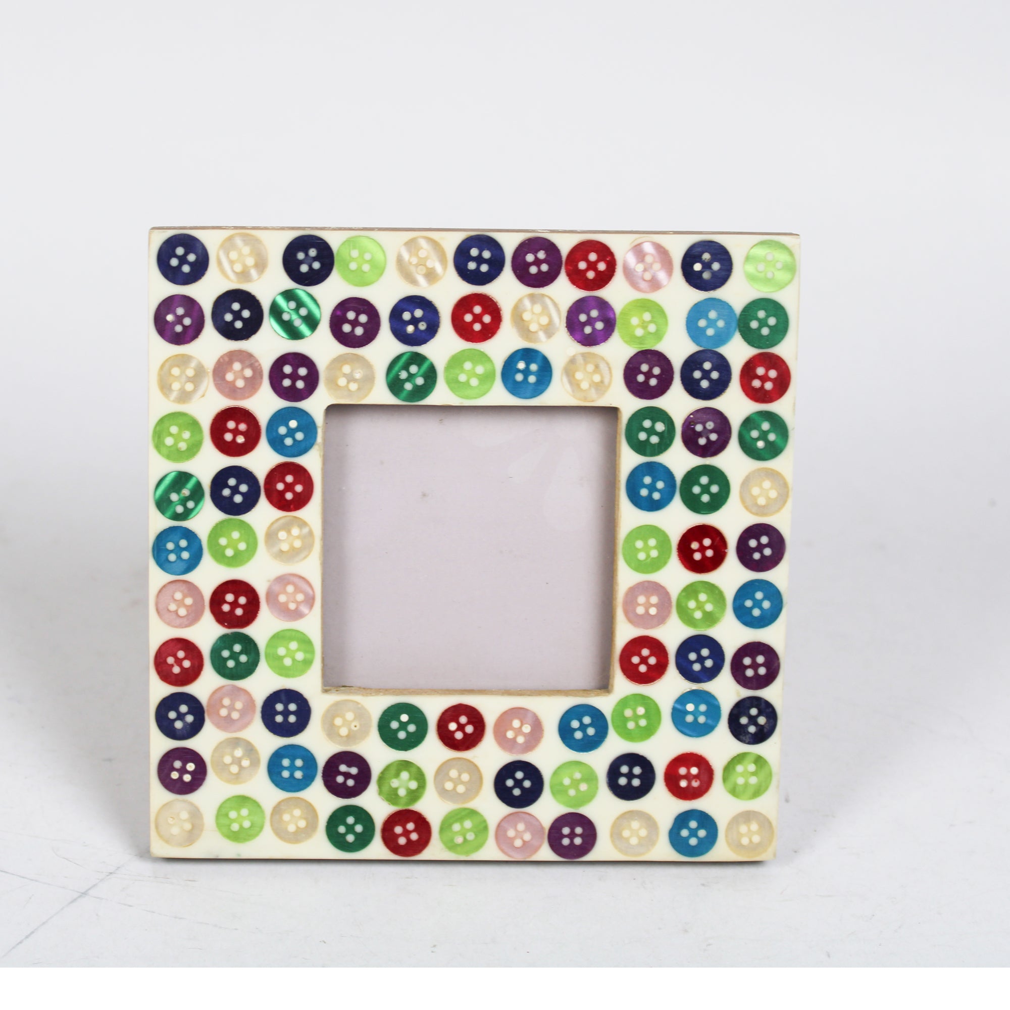 Whimsical Multicolored Button Inlay Wooden Photo Frame