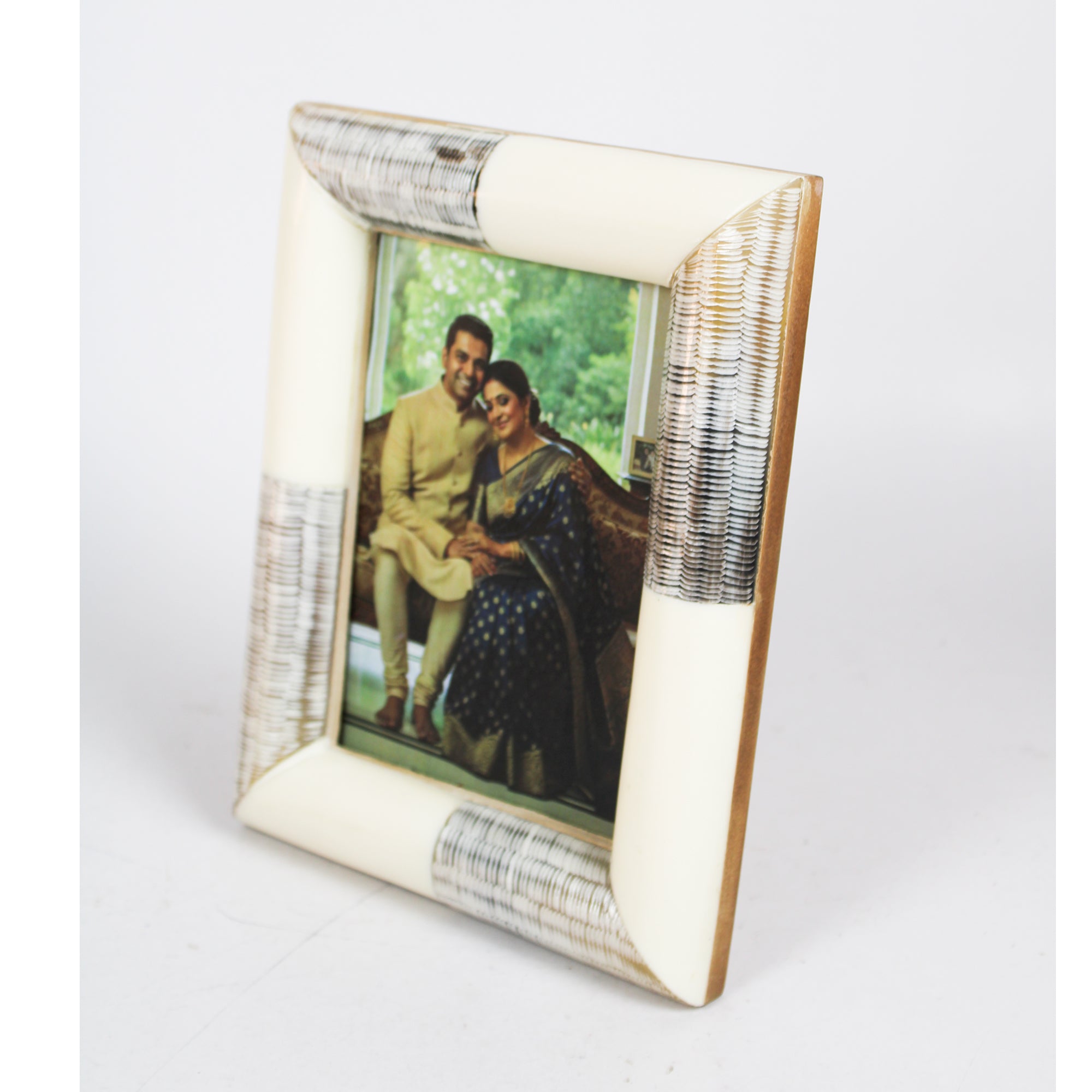 Handcrafted Bone Inlay & Ribbed Resin Photo Frame