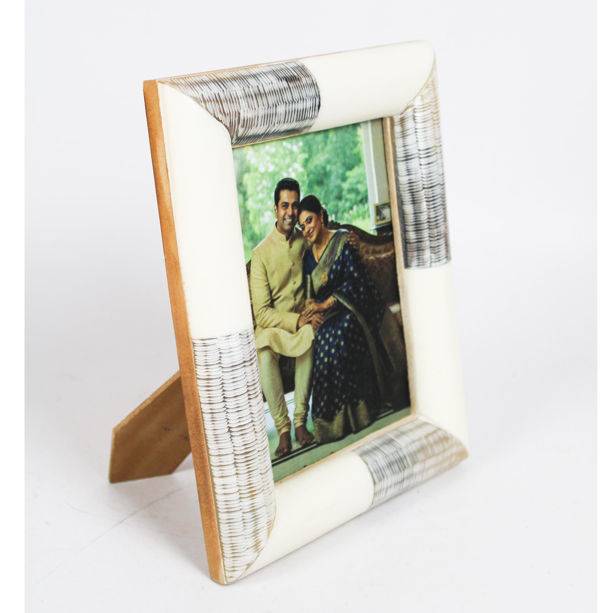 Handcrafted Bone Inlay & Ribbed Resin Photo Frame