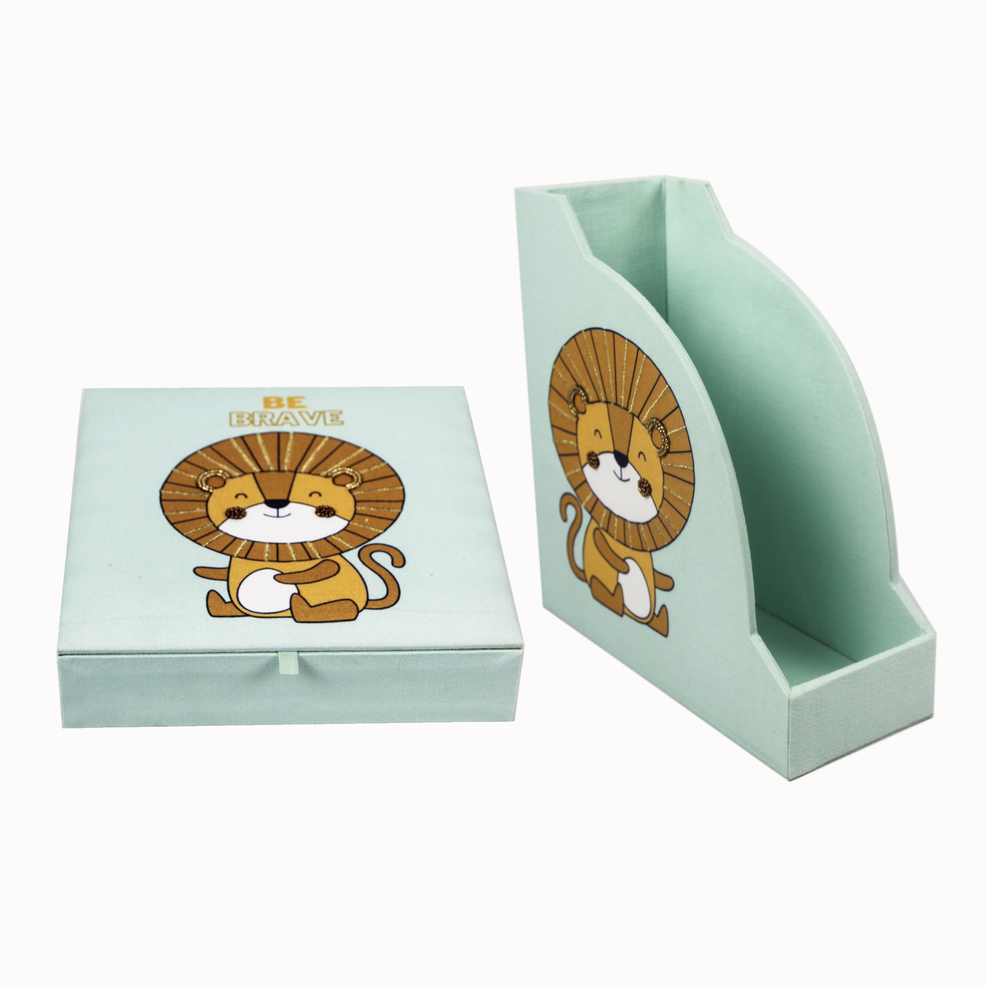 Lion Design Magazine Holder & Stationery Organizer (Set of 2)