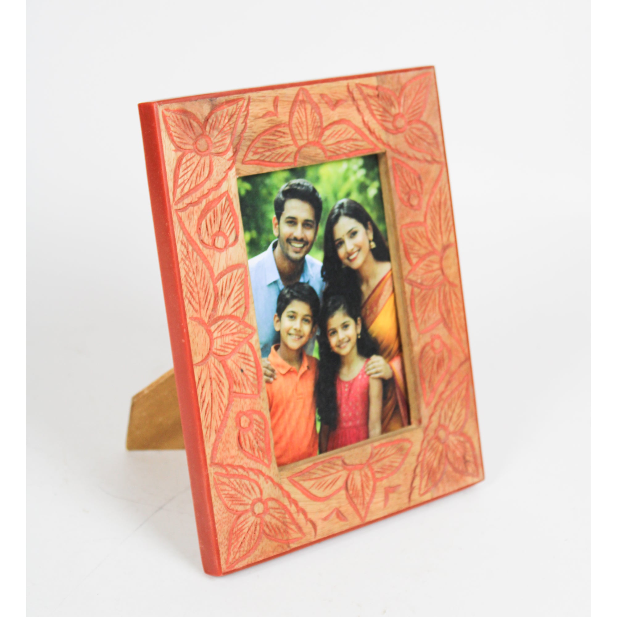 Handcrafted Floral Carved Wood & Resin Photo Frame