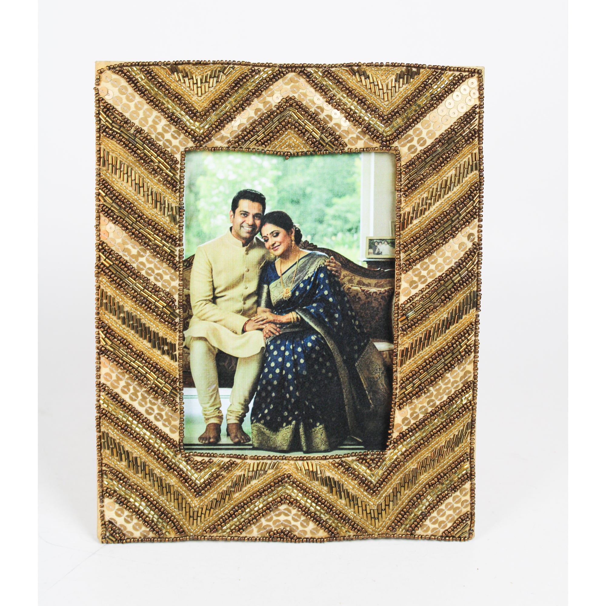 Handcrafted Floral Carved Wood & Resin Photo Frame