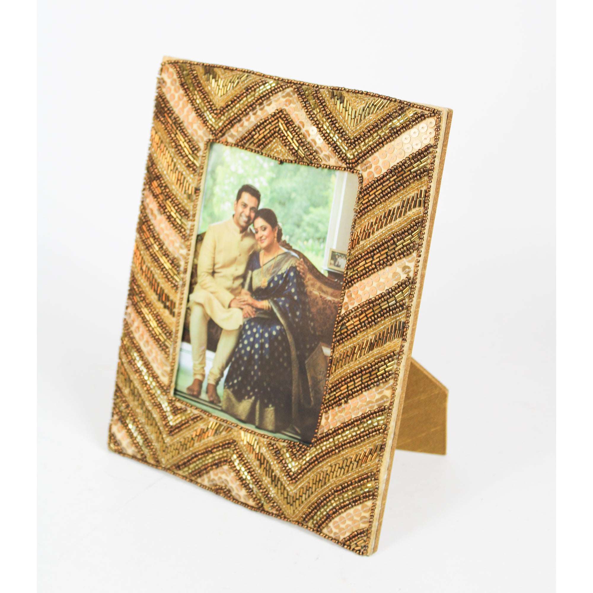 Handcrafted Floral Carved Wood & Resin Photo Frame