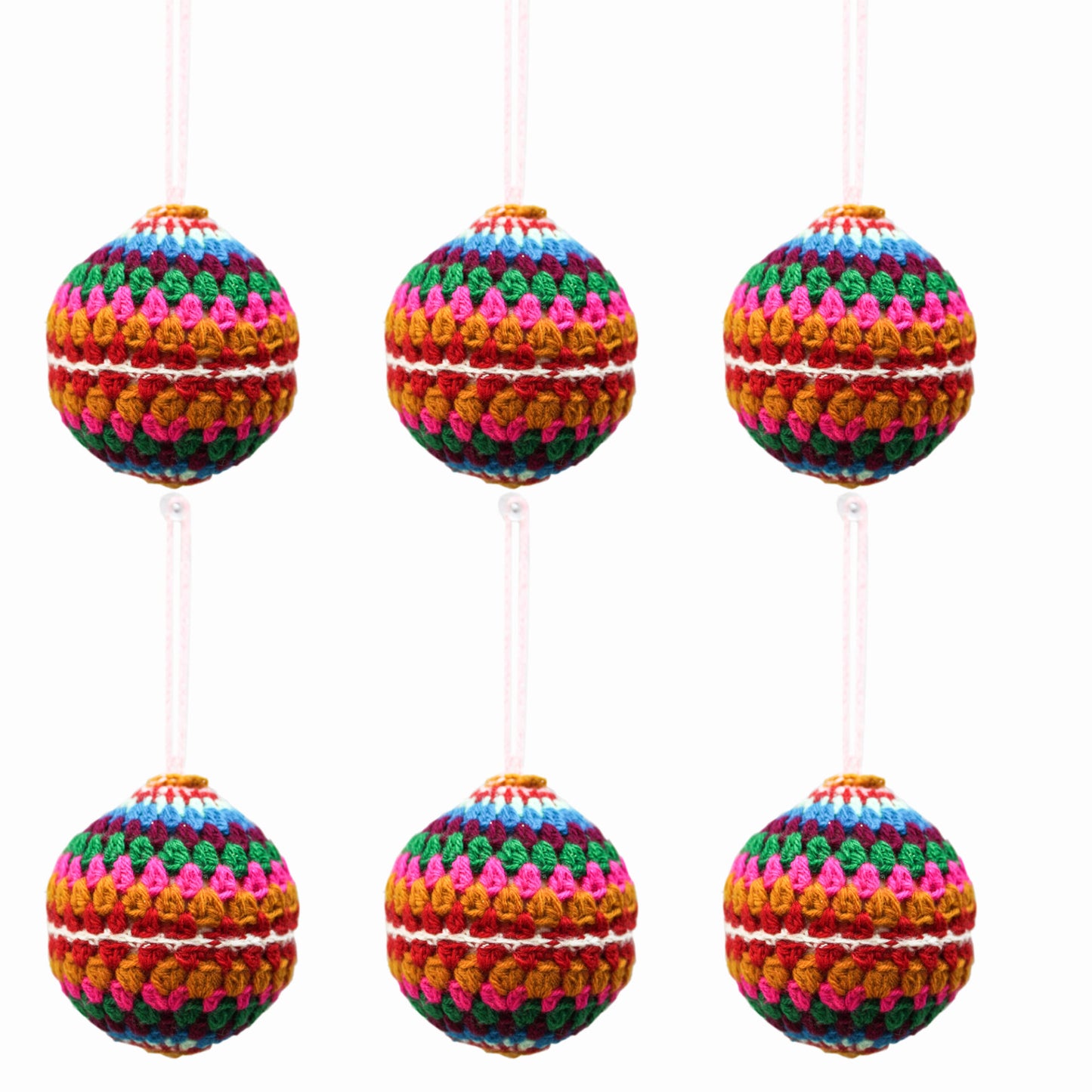 Set of 6 Multicolored Woolen Christmas Tree Hanging Balls Ornaments