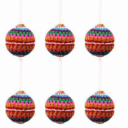 Set of 6 Multicolored Woolen Christmas Tree Hanging Balls Ornaments