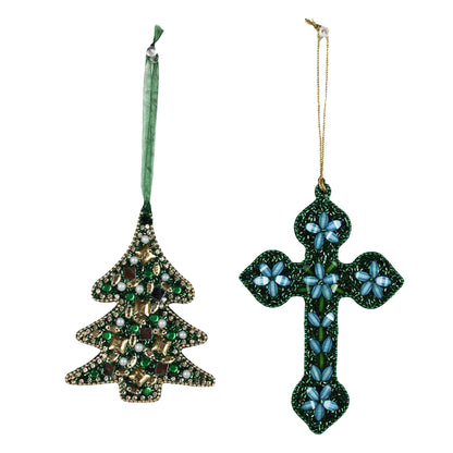 Set of 2 Lac Work Christmas Tree Ornament