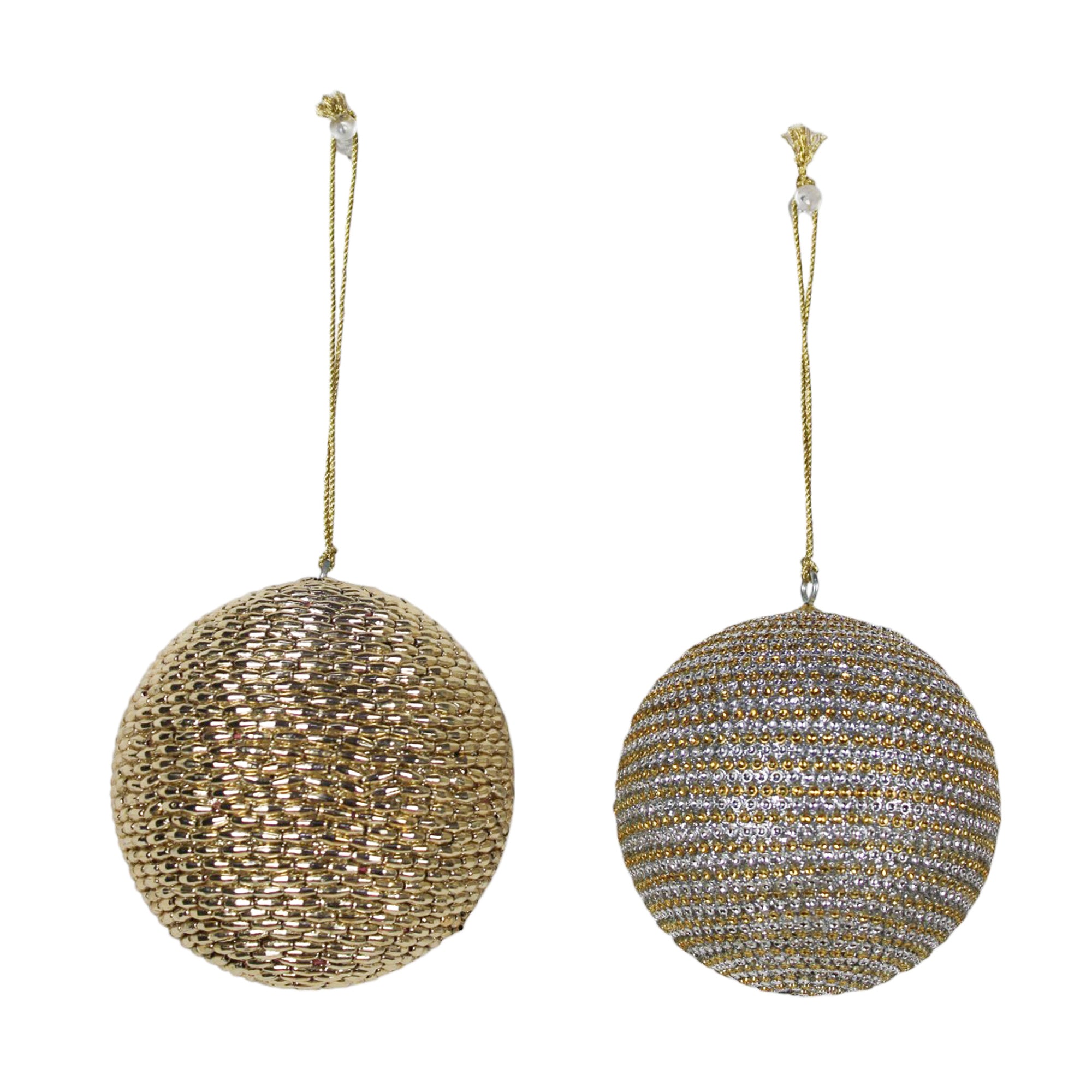 Set of 2 Beaded Christmas Hanging Balls