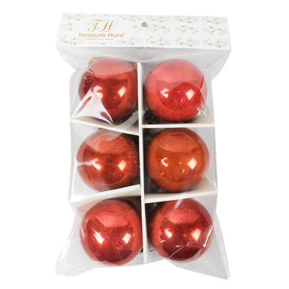 Set of 6 Red Glass Balls for Christmas Tree Decoration