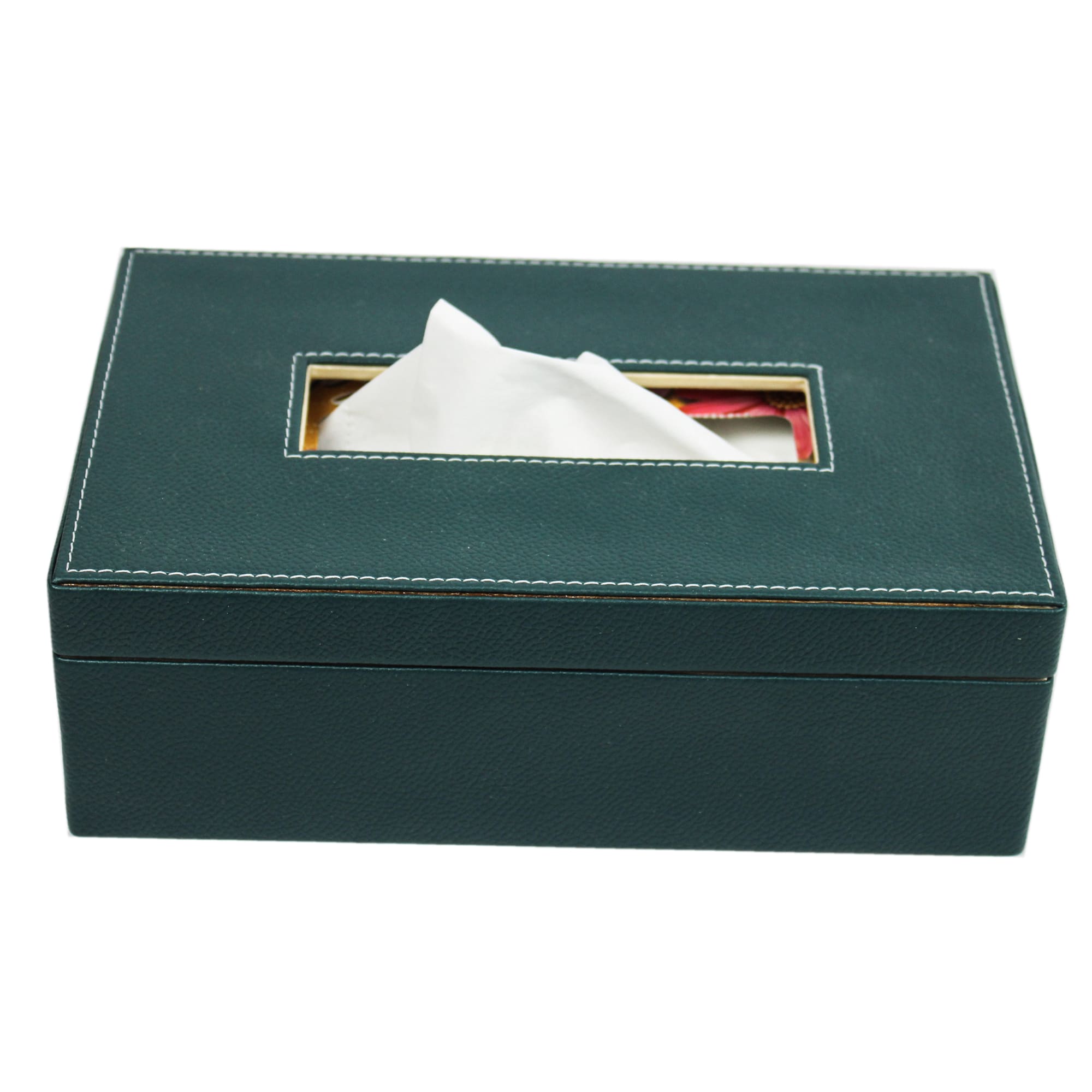 Elegant Green Faux Leather Desk Organizer Set with Tissue Box, Coaster set and Utility Tray