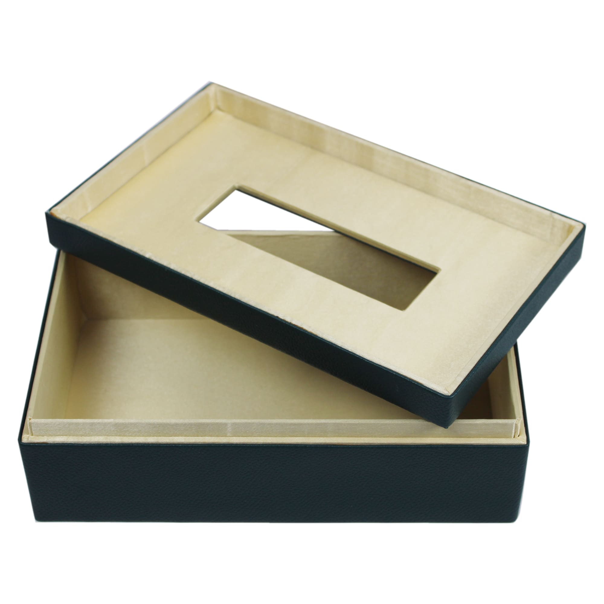 Elegant Green Faux Leather Desk Organizer Set with Tissue Box, Coaster set and Utility Tray