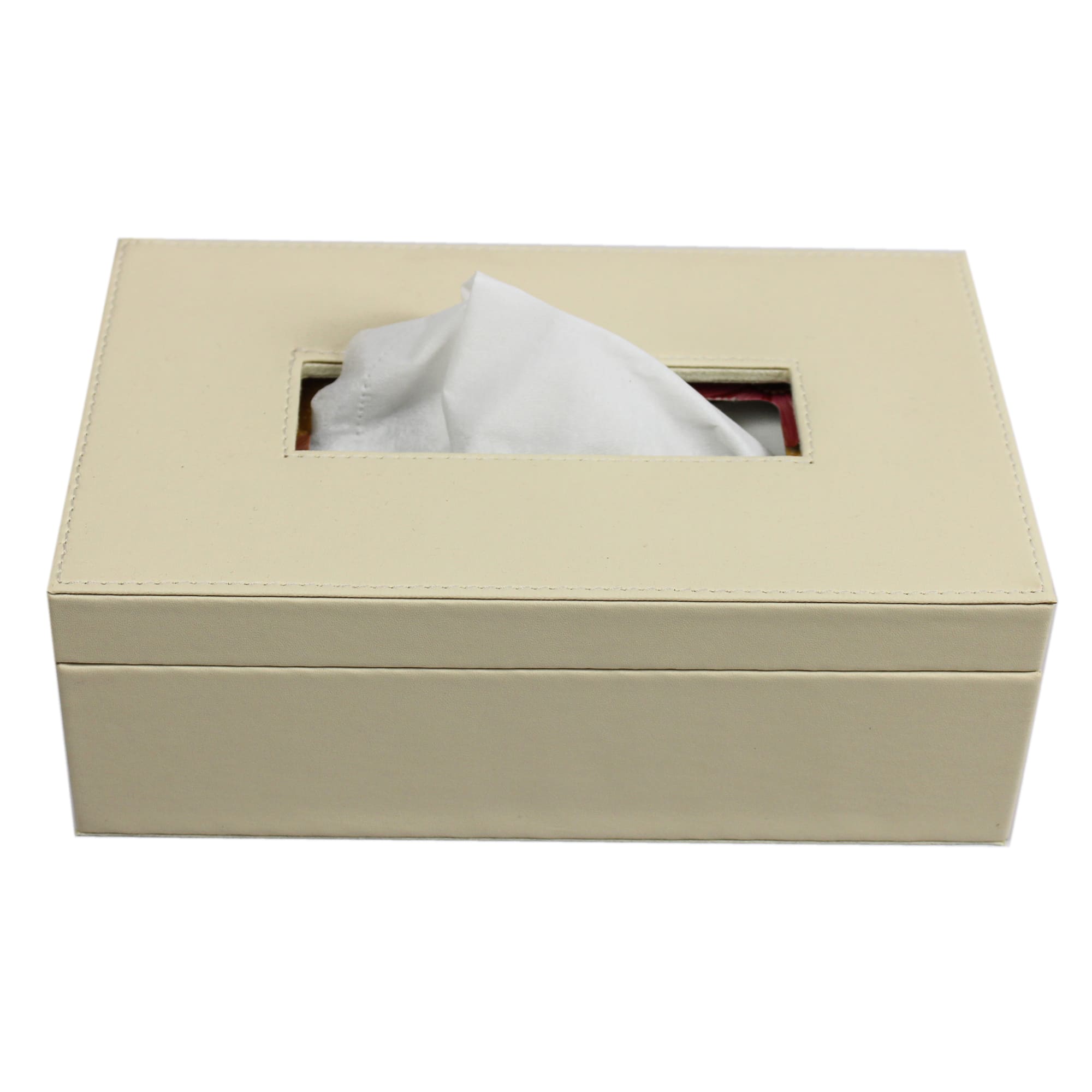 Elegant Ivory Faux Leather Desk Organizer Set with Tissue Box, Coaster set and Utility Tray