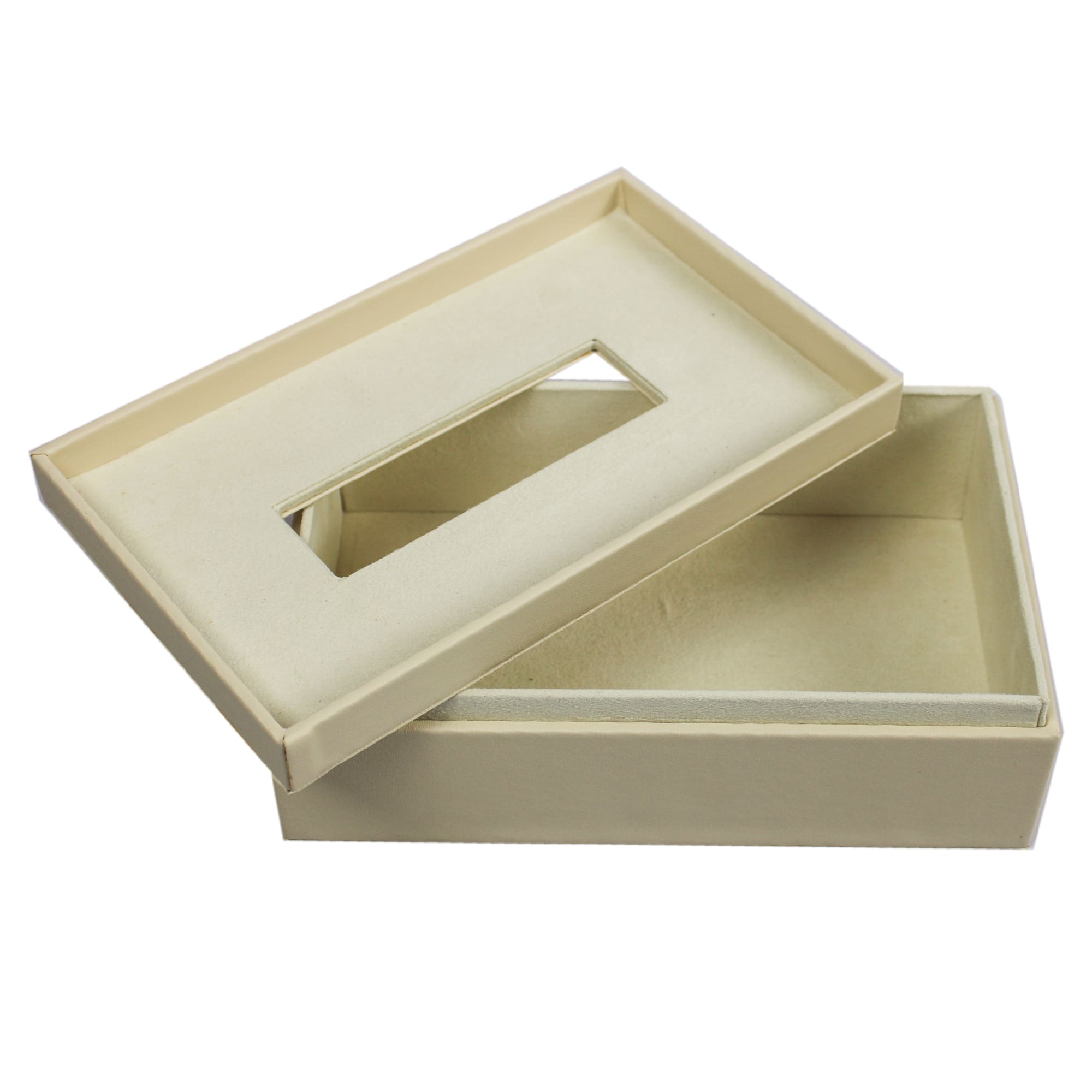 Elegant Ivory Faux Leather Desk Organizer Set with Tissue Box, Coaster set and Utility Tray
