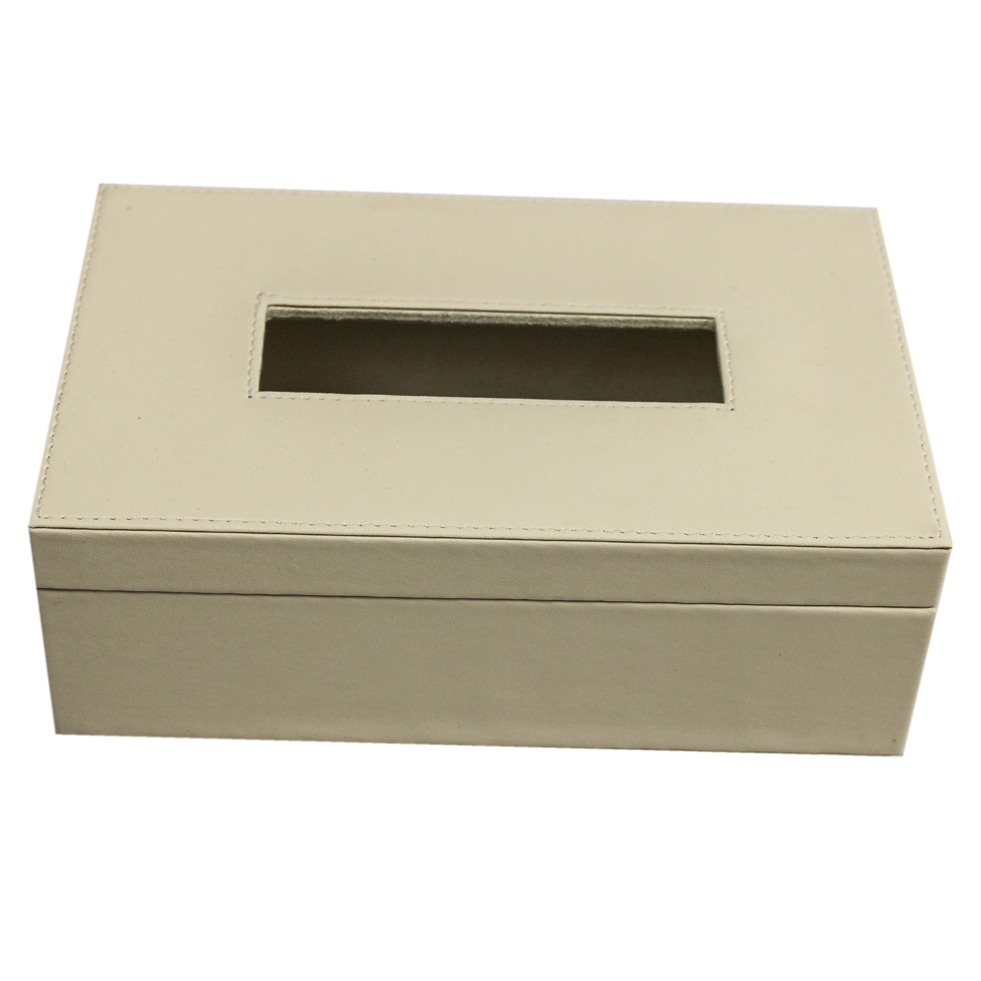 Elegant Ivory Faux Leather Desk Organizer Set with Tissue Box, Coaster set and Utility Tray