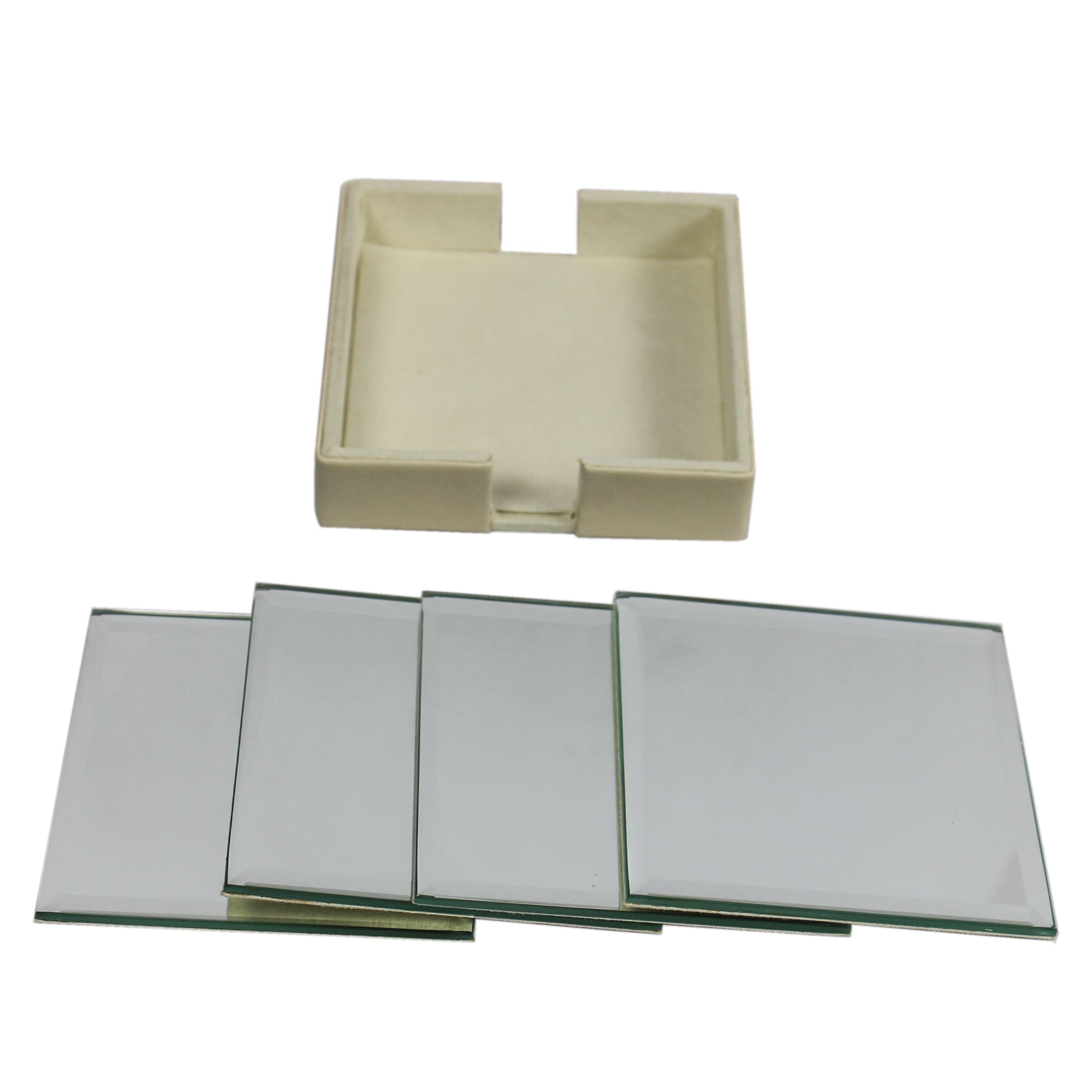 Elegant Ivory Faux Leather Desk Organizer Set with Tissue Box, Coaster set and Utility Tray