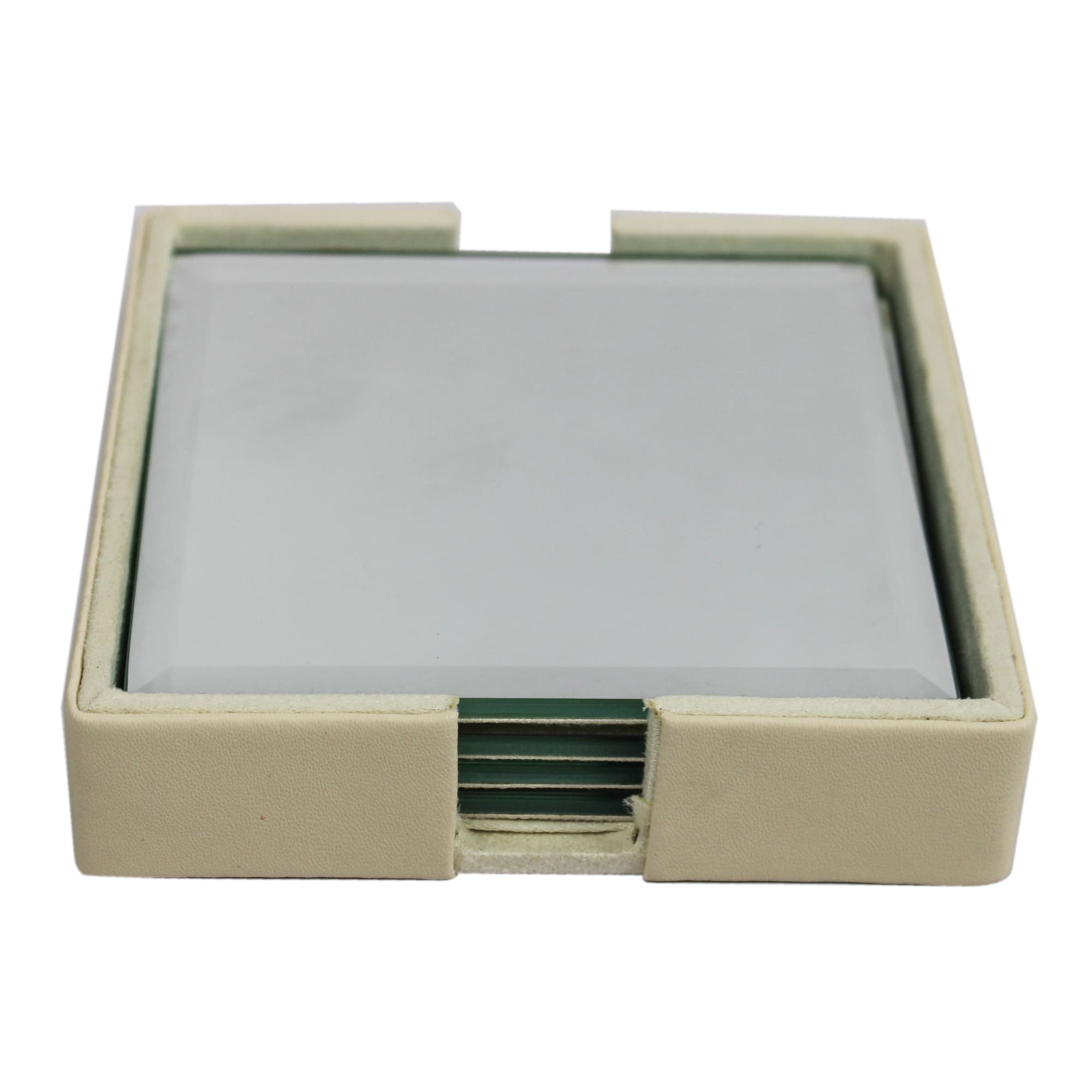  Elegant Ivory Faux Leather Desk Organizer Set with Tissue Box, Coaster set and Utility Tray 