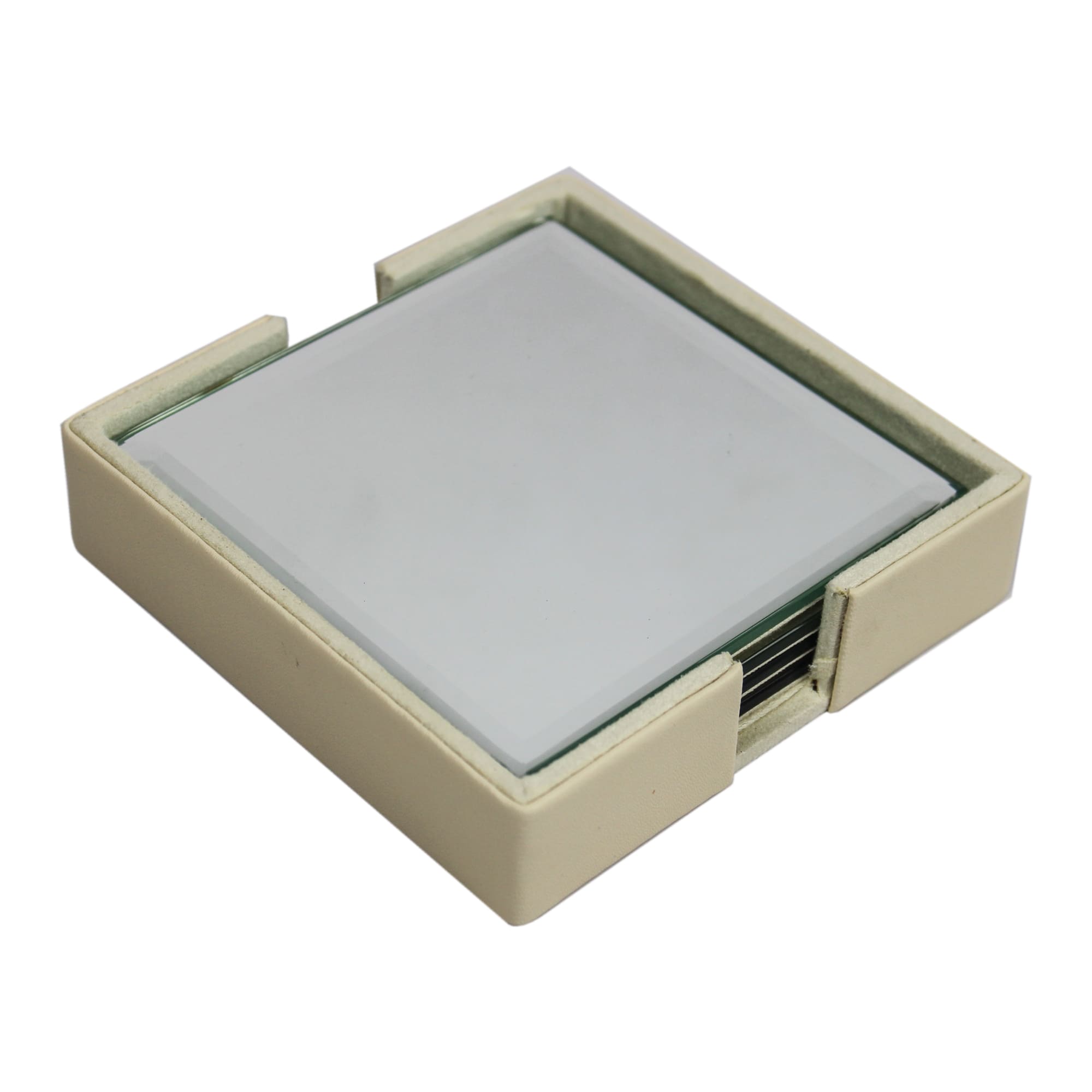 Elegant Ivory Faux Leather Desk Organizer Set with Tissue Box, Coaster set and Utility Tray