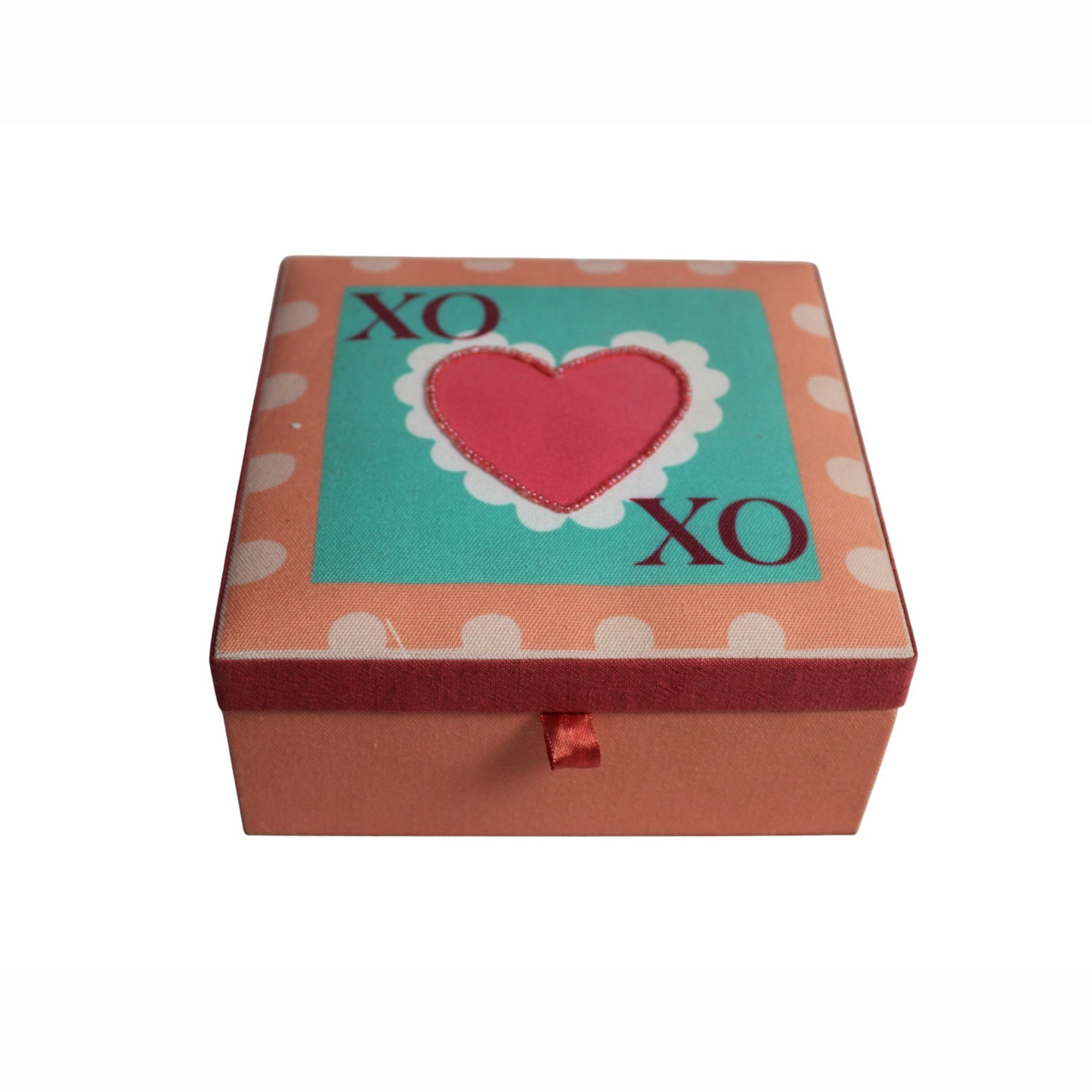 "XO" Heart-Accent Fabric Jewellery Box