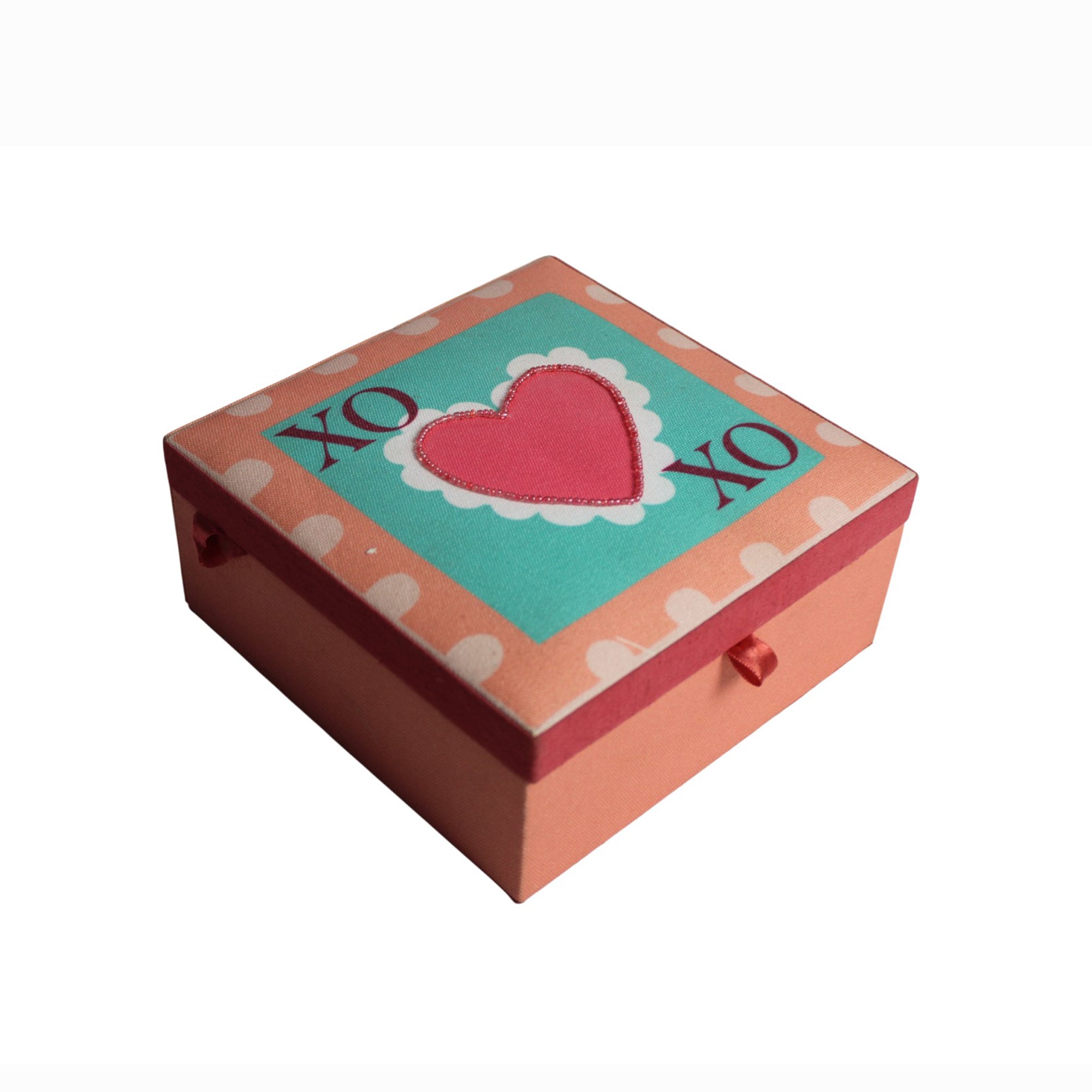 "XO" Heart-Accent Fabric Jewellery Box
