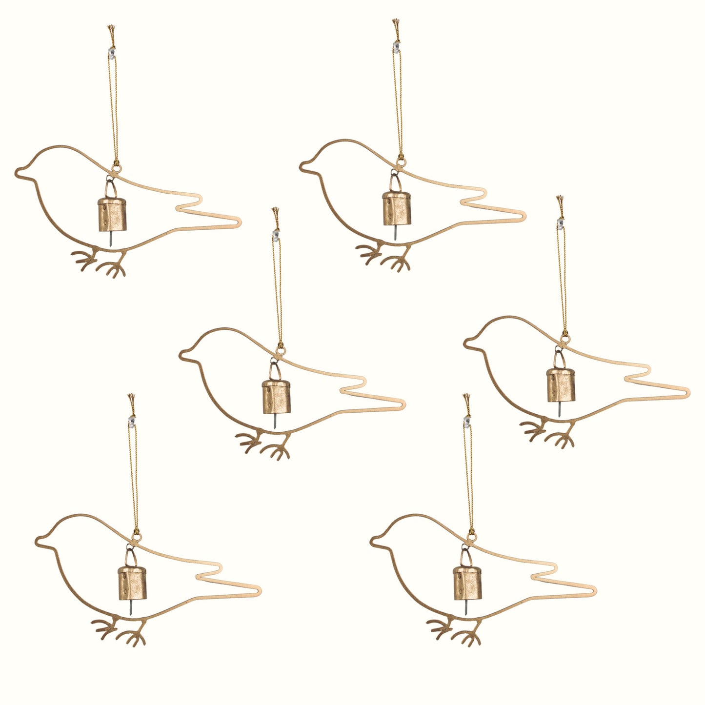 Set of 6 Metal Bird Shaped Ornaments for Christmas Tree Decoration