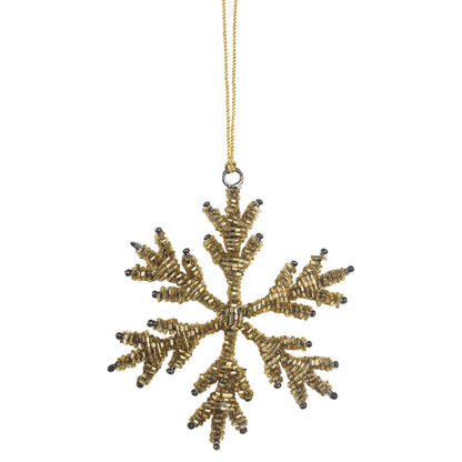 Set of 4 Golden Beaded Snowflake Christmas Tree Decoration