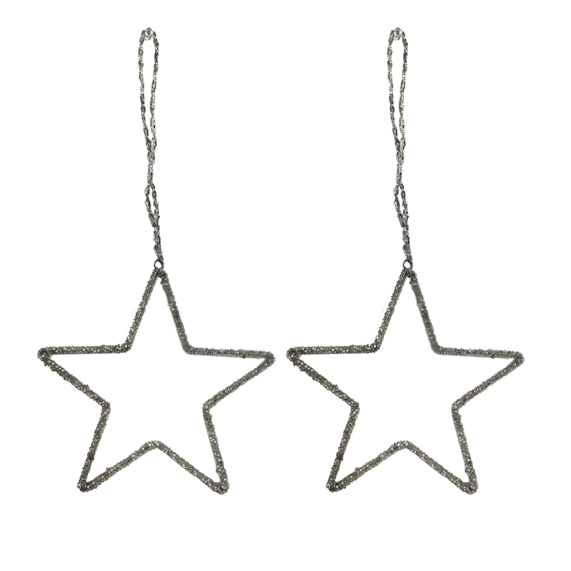 Set of 2 Beaded Star Christmas Tree Decoration