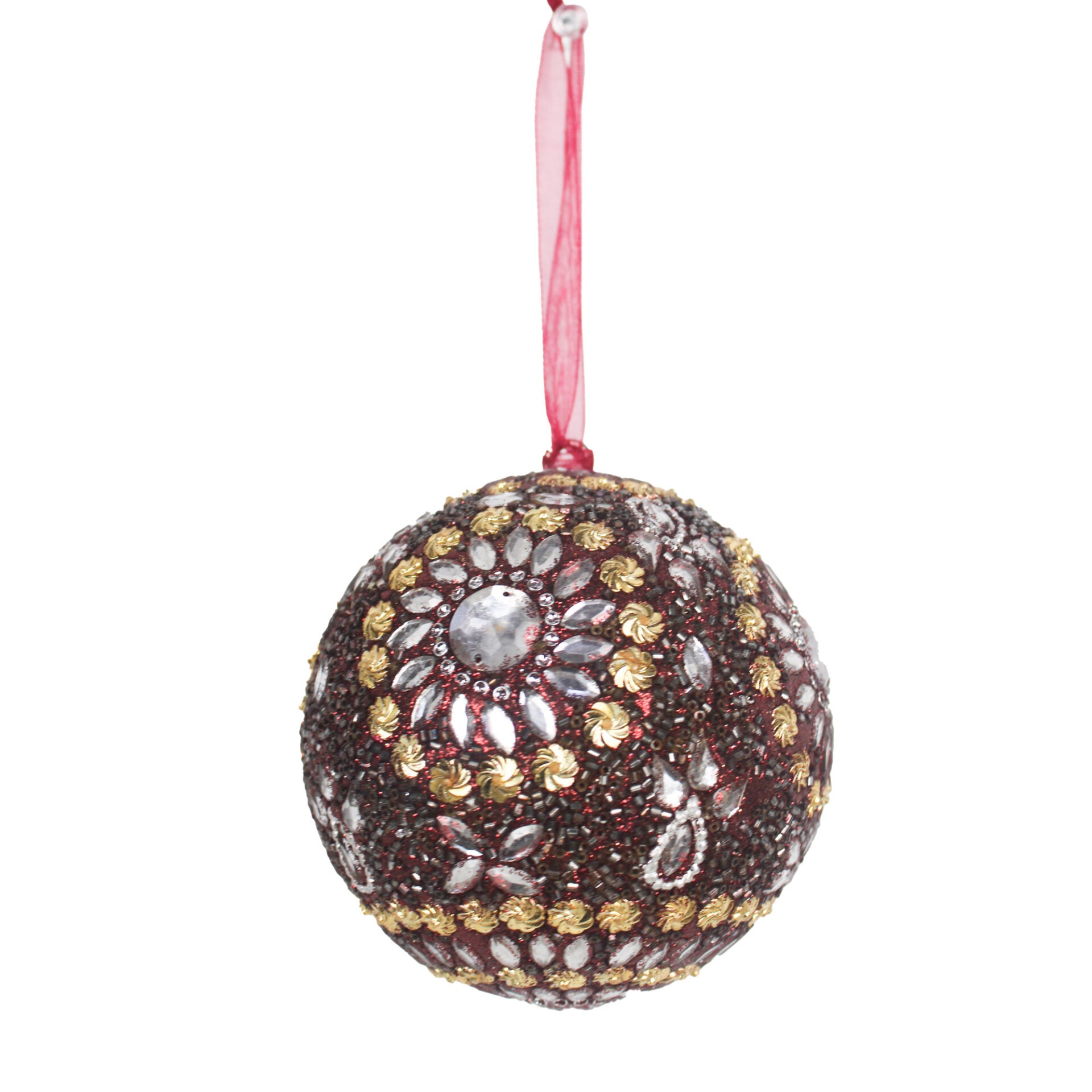 Set of 4 Beaded / Jewelled Christmas Tree Hanging Balls