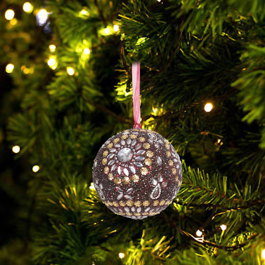 Set of 4 Beaded / Jewelled Christmas Tree Hanging Balls