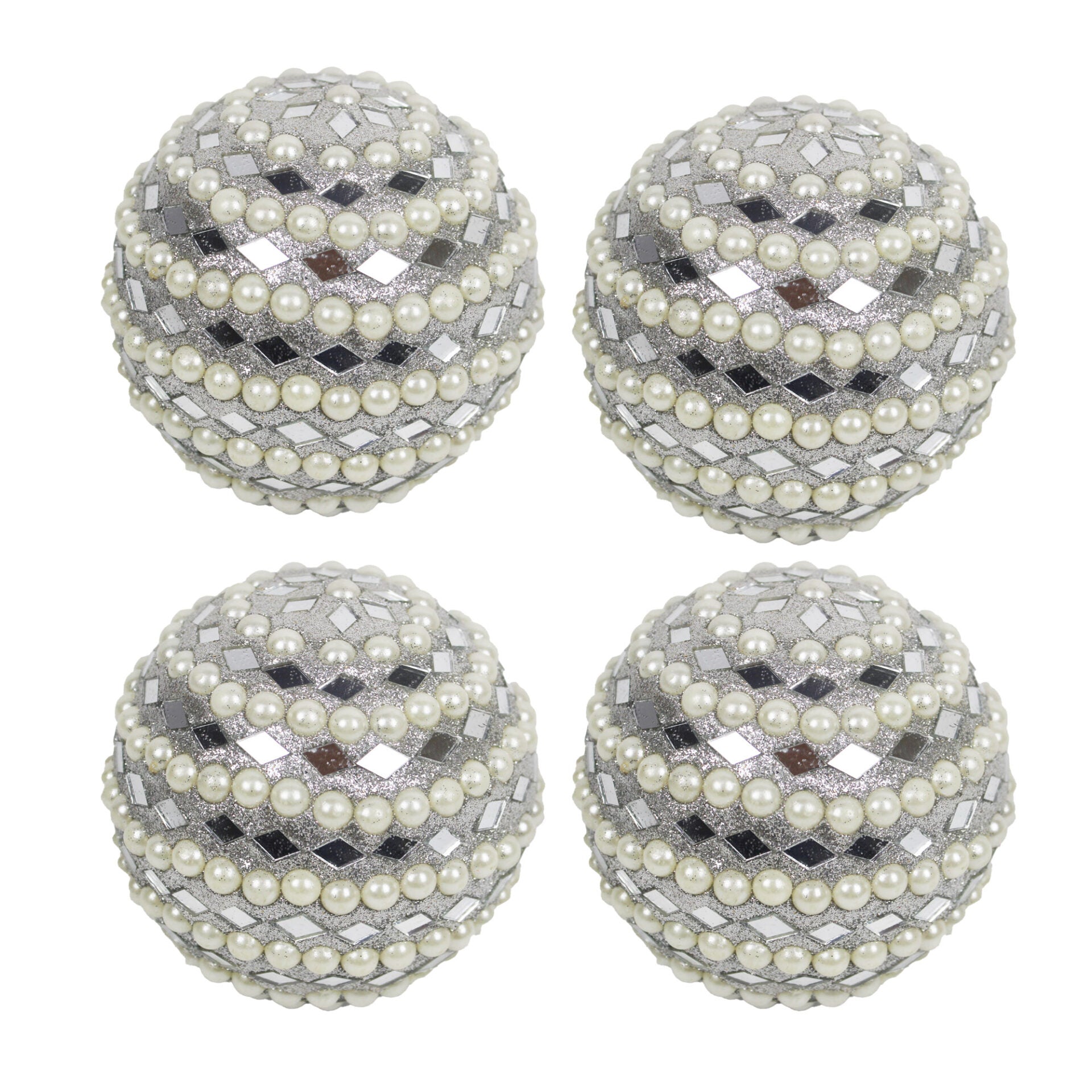 Set of 4 Mirror / Pearl Hanging Balls for Christmas Tree Decoration