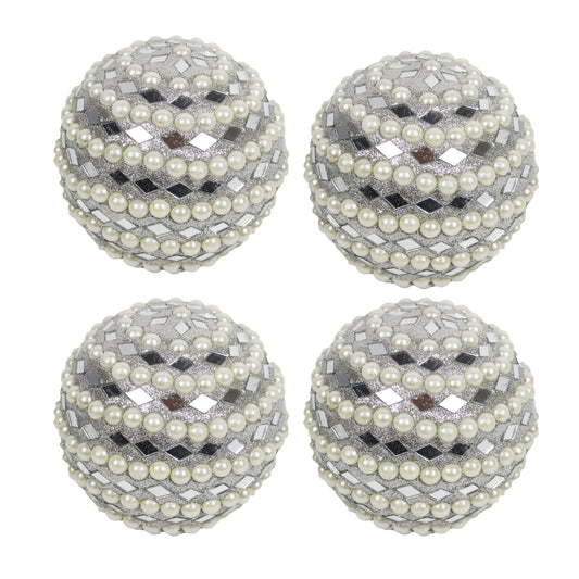 Set of 4 Mirror / Pearl Hanging Balls for Christmas Tree Decoration