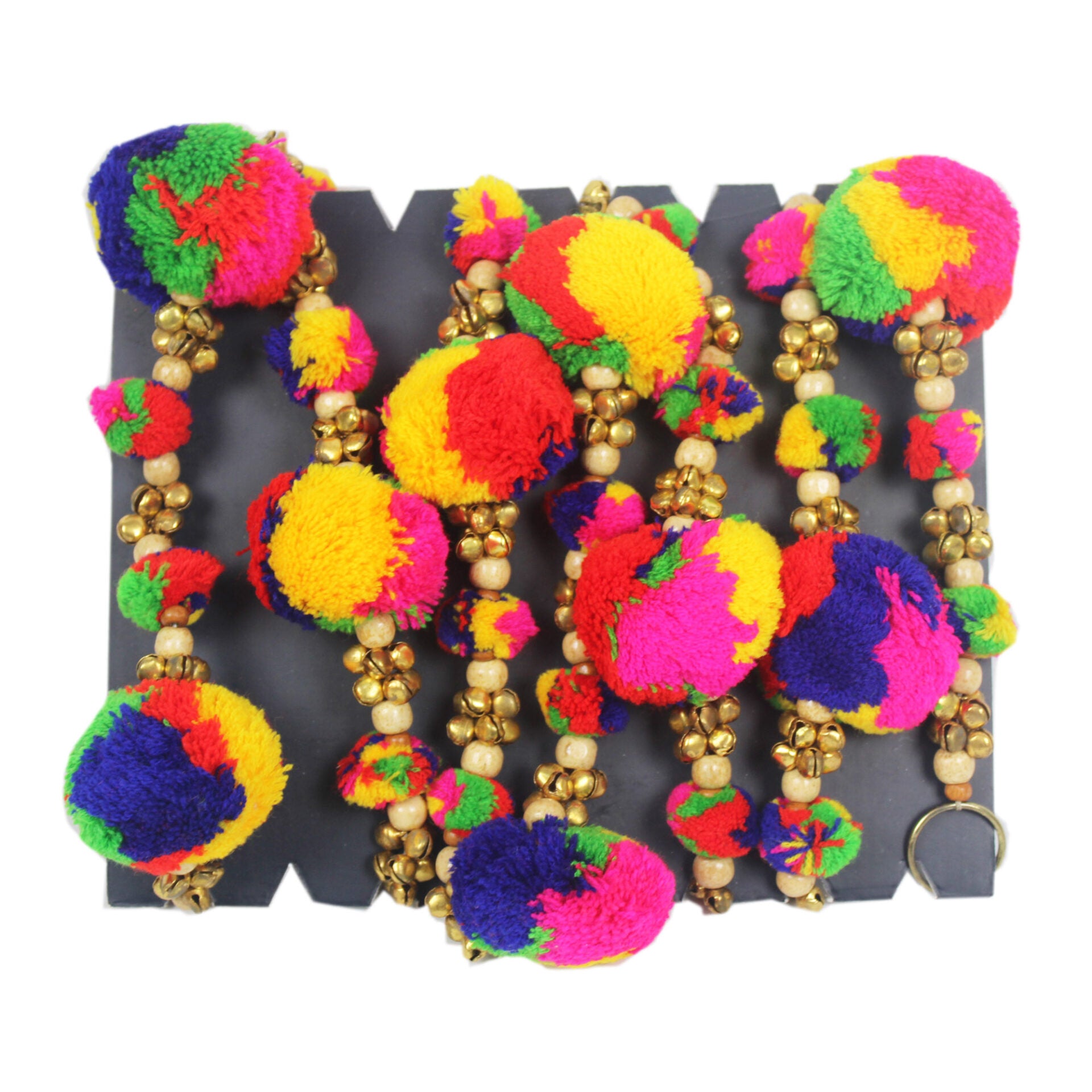 Multicolored Pom Pom / Beaded Garland for Christmas Tree Decoration
