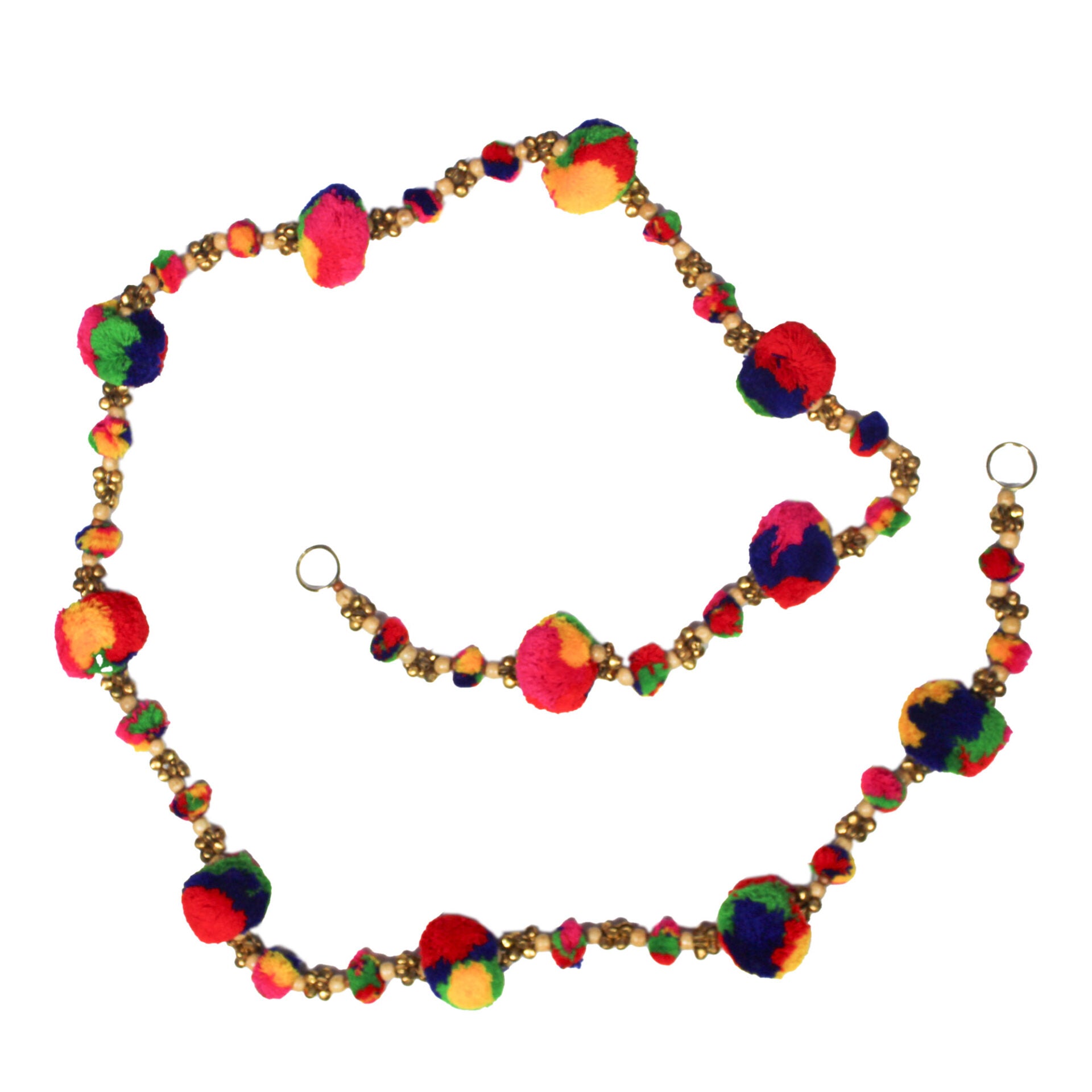 Multicolored Pom Pom / Beaded Garland for Christmas Tree Decoration