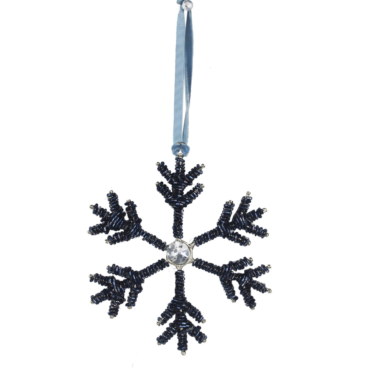 Set of 3 Beaded / Jewelled Snowflake Shaped Christmas Tree Decoration