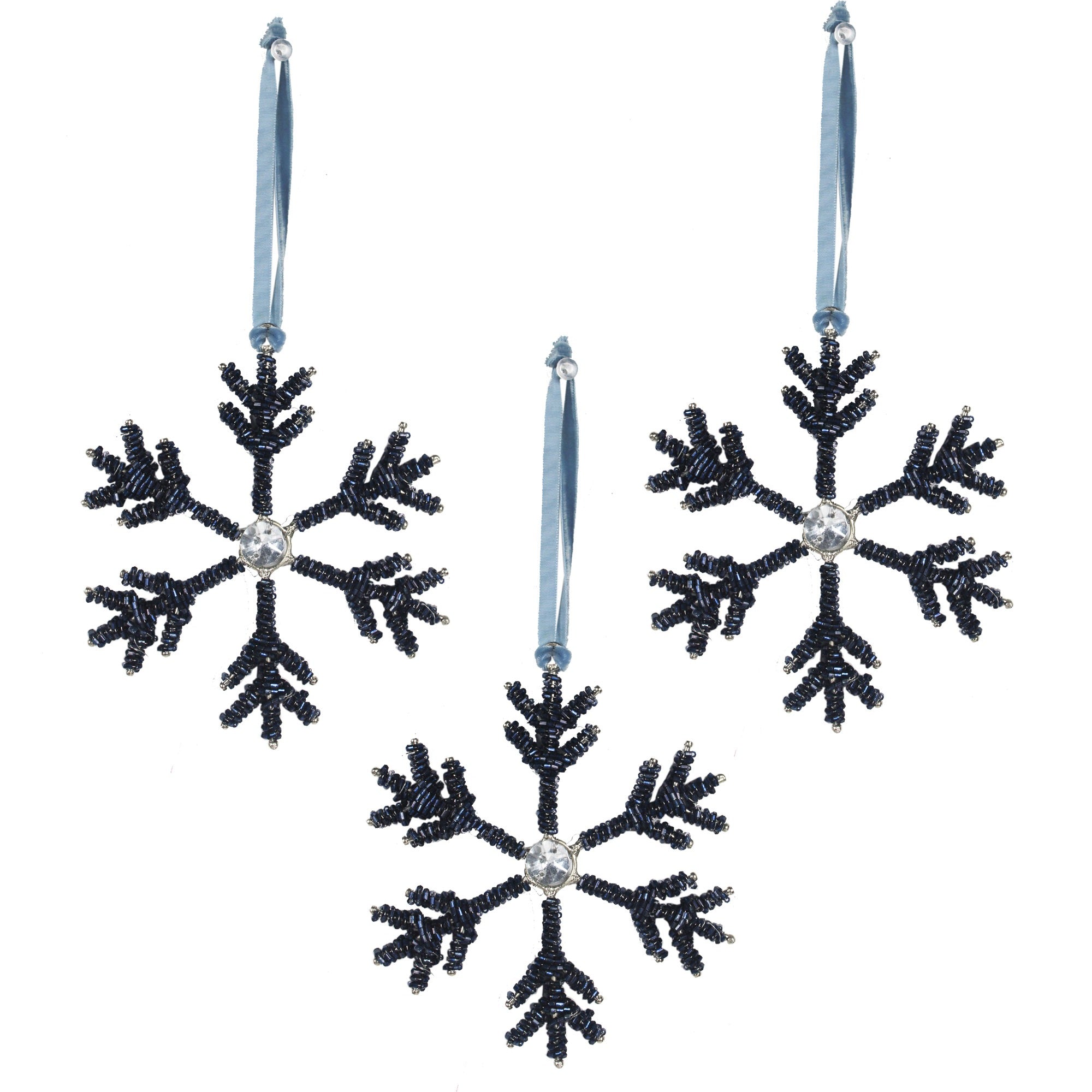 Set of 3 Beaded / Jewelled Snowflake Shaped Christmas Tree Decoration